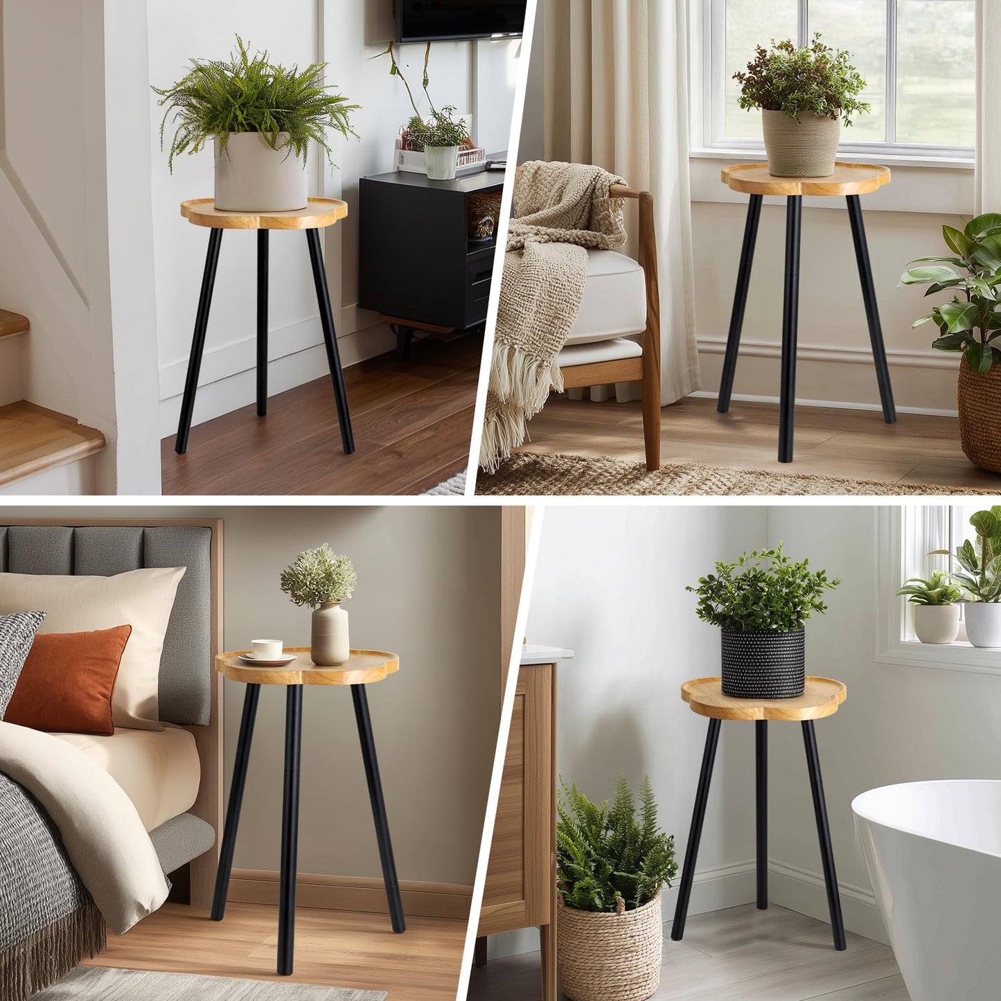 KINNARY Plant Stand Indoor, Wood Plant Table Plant Holder with Raised Design,Heavy Duty Metal Flower Pot Stand, Mid Century Modern Home Decor Small Side End Table(Clr.3-Flower 20" H)