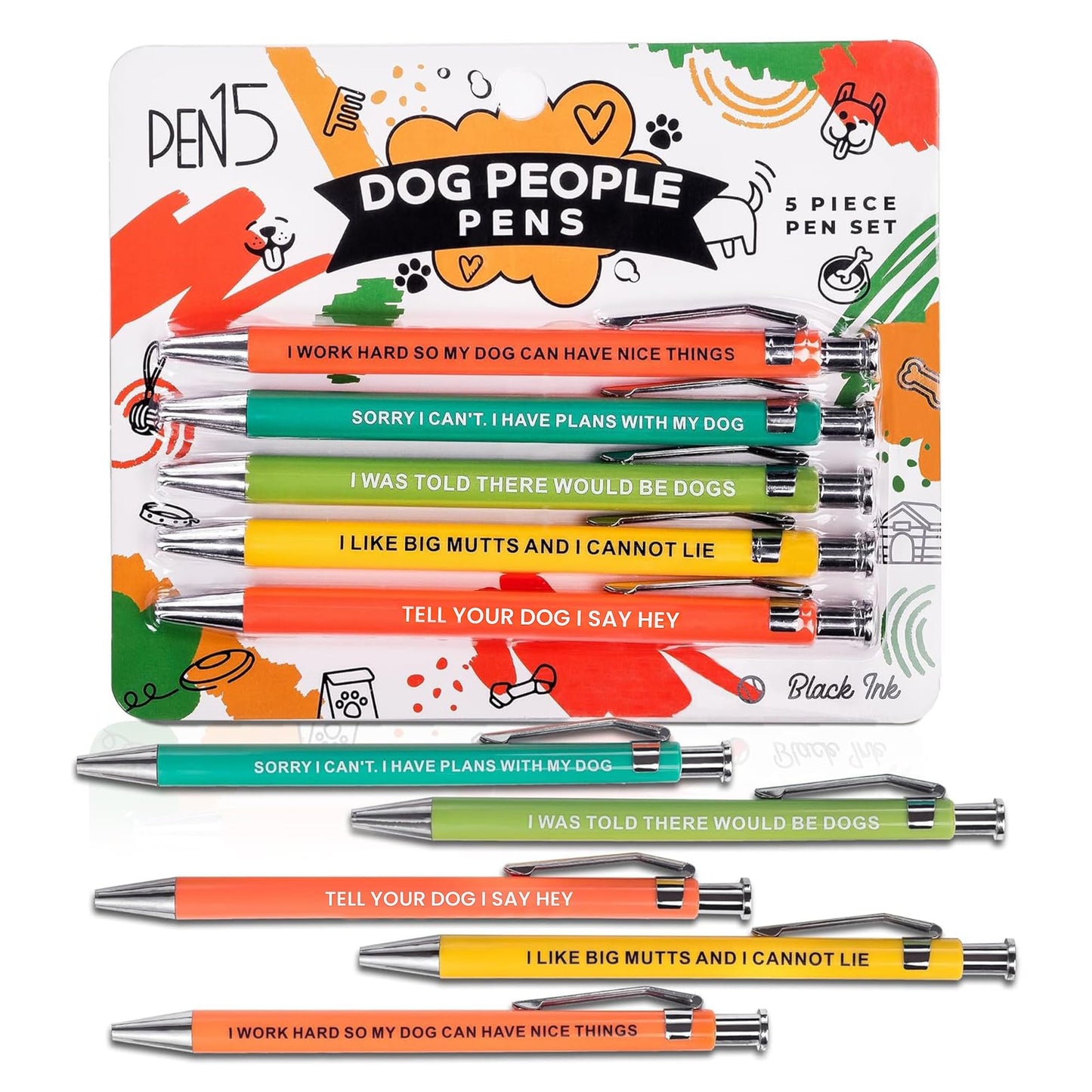 MilkToast Brands Funny Dog Pens 5-Pack Set, Black Ink Ballpoint Writing Pens with Sarcastic Sayings, Gifts for Dog Lovers, Mom Gifts for Women, Dad Gift for Men, Vet Tech Gift, Office Supplies