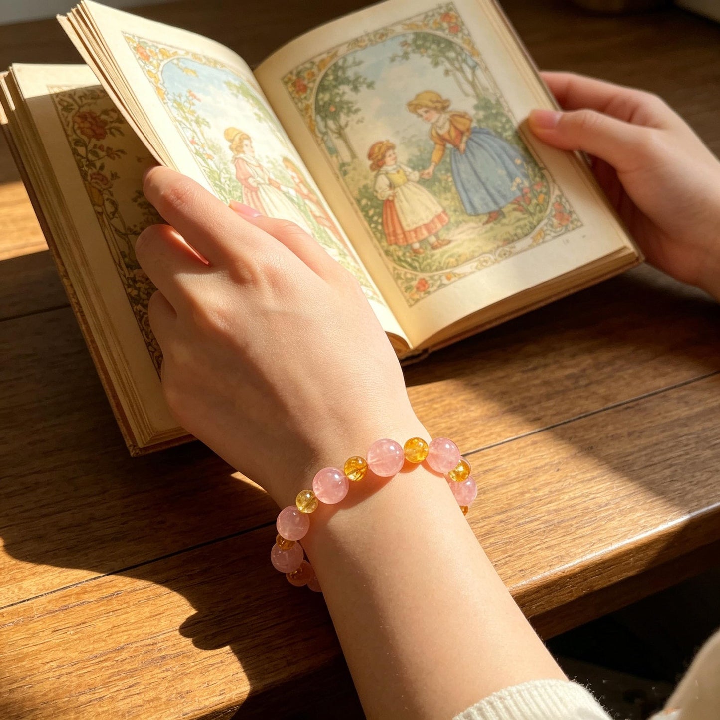 10mm pink crystal paired with 6mm yellow crystal bracelet for peach blossom prosperity and financial luck, natural crystal bracelet for women