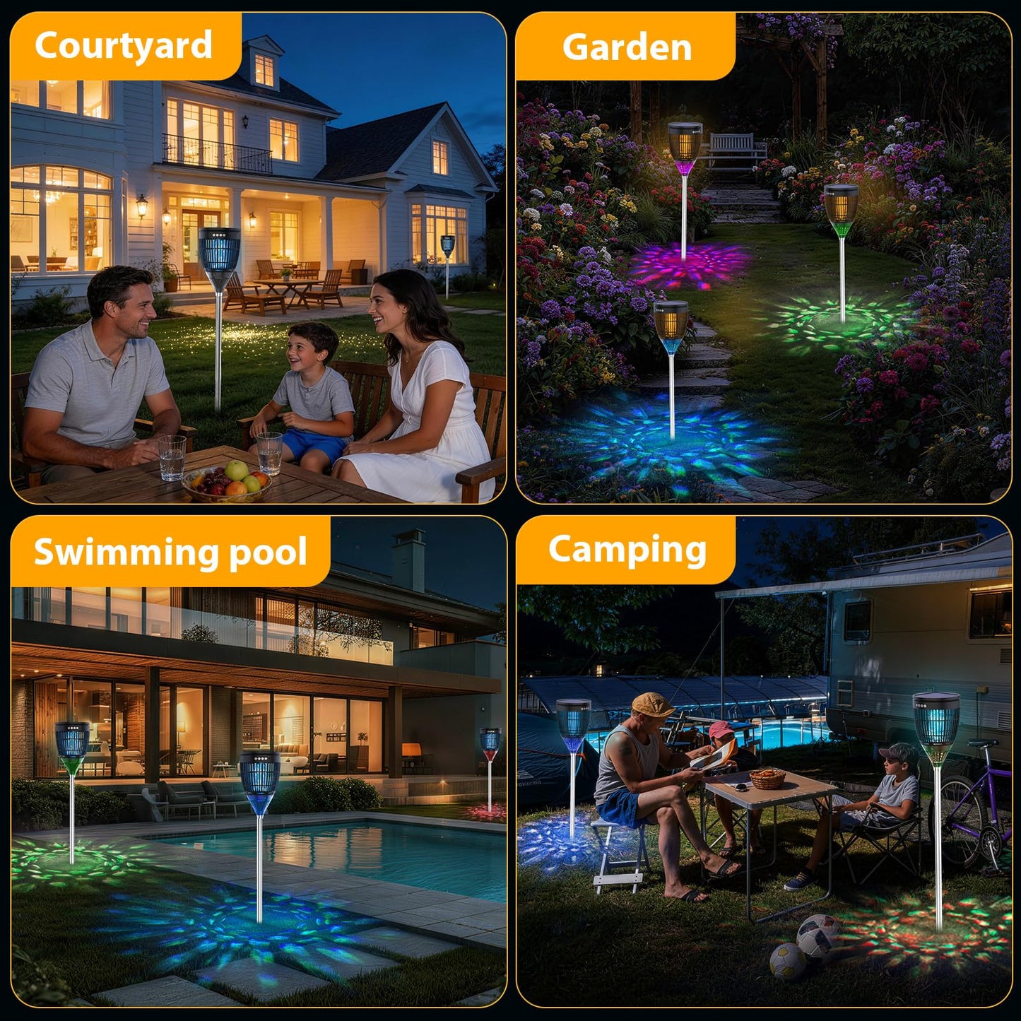 Rossetta Solar Bug Zapper Outdoor, Mosquito Zapper with Flame Lamp & Projector Light, 4200V Electric Fly Zapper Waterproof Rechargeable Mosquito Killer, Cordless Fly Trap for Patio, Backyard, Garden