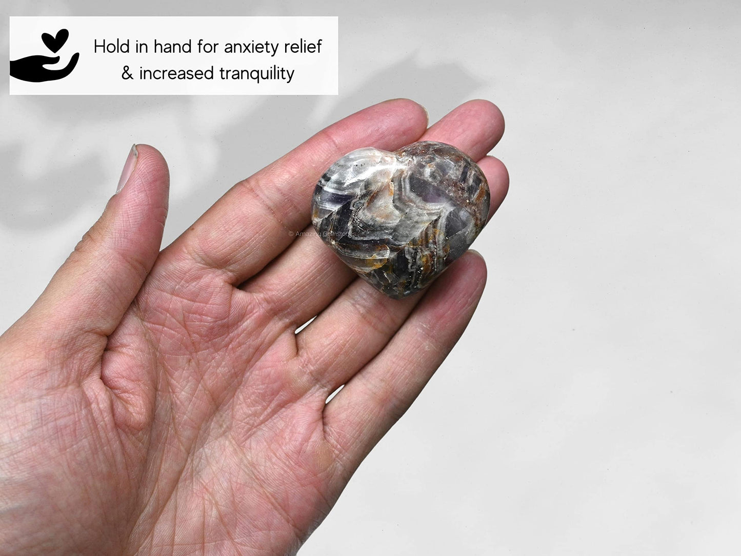 Amazing Gemstone Amethyst Chevron Crystal Heart Palm Stone - Pocket Massage Worry Stone for Natural Body Chakra Balancing, Reiki Healing and Crystal Grid