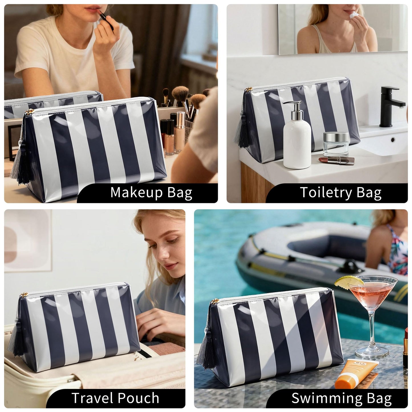 Fozira Makeup Bag for Purse, Toiletry Cosmetic Bags for Women Girls, Waterproof Travel Makeup Bag Organizer Zipper Pouch Beach Summer Vacation Essentials Gifts for Women