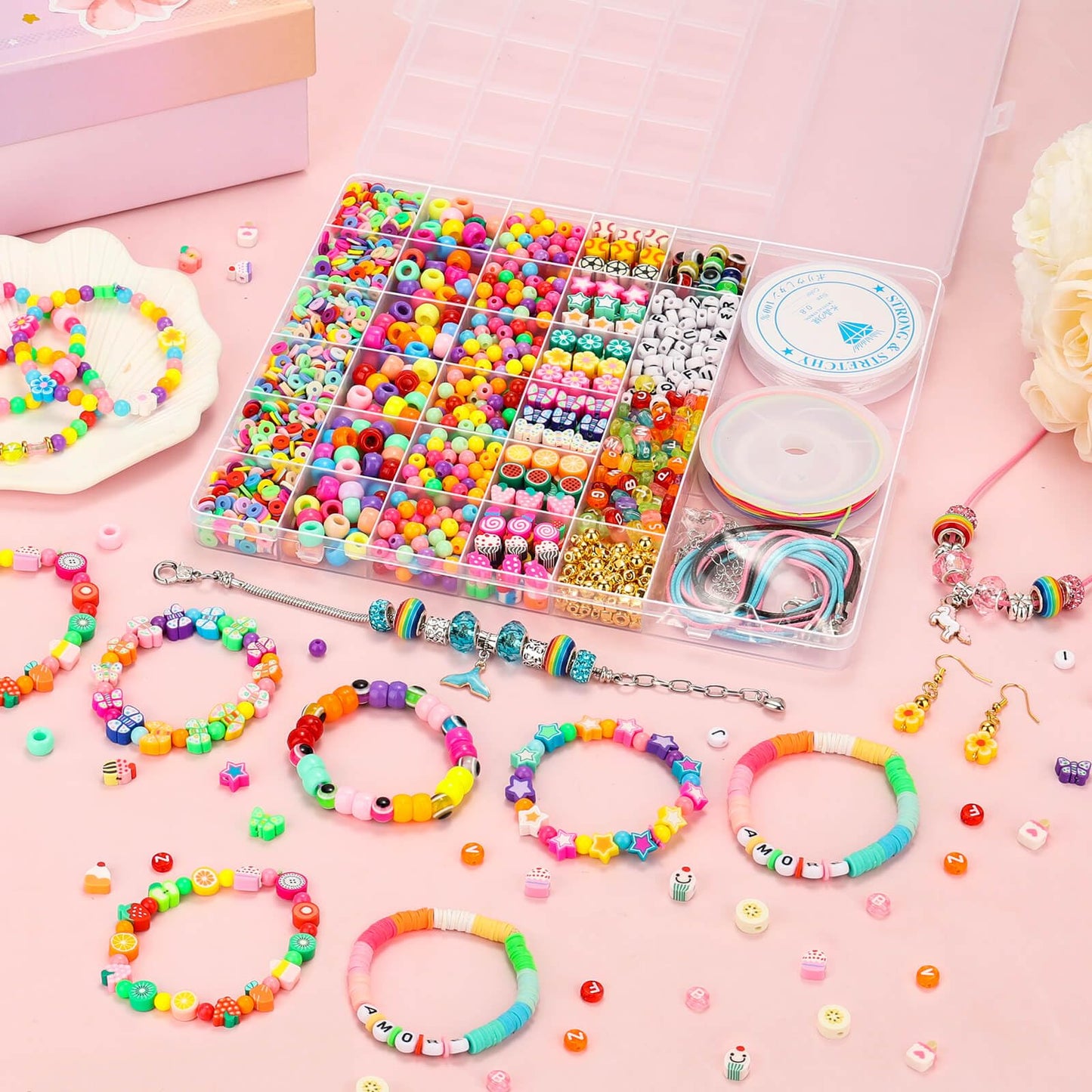 PAXCOO 2435PCS Bracelet Making Kit Including All Kinds of Beads for Jewelry Making, Friendship Bracelets, Necklaces, Beading, Gifts and DIY Crafts