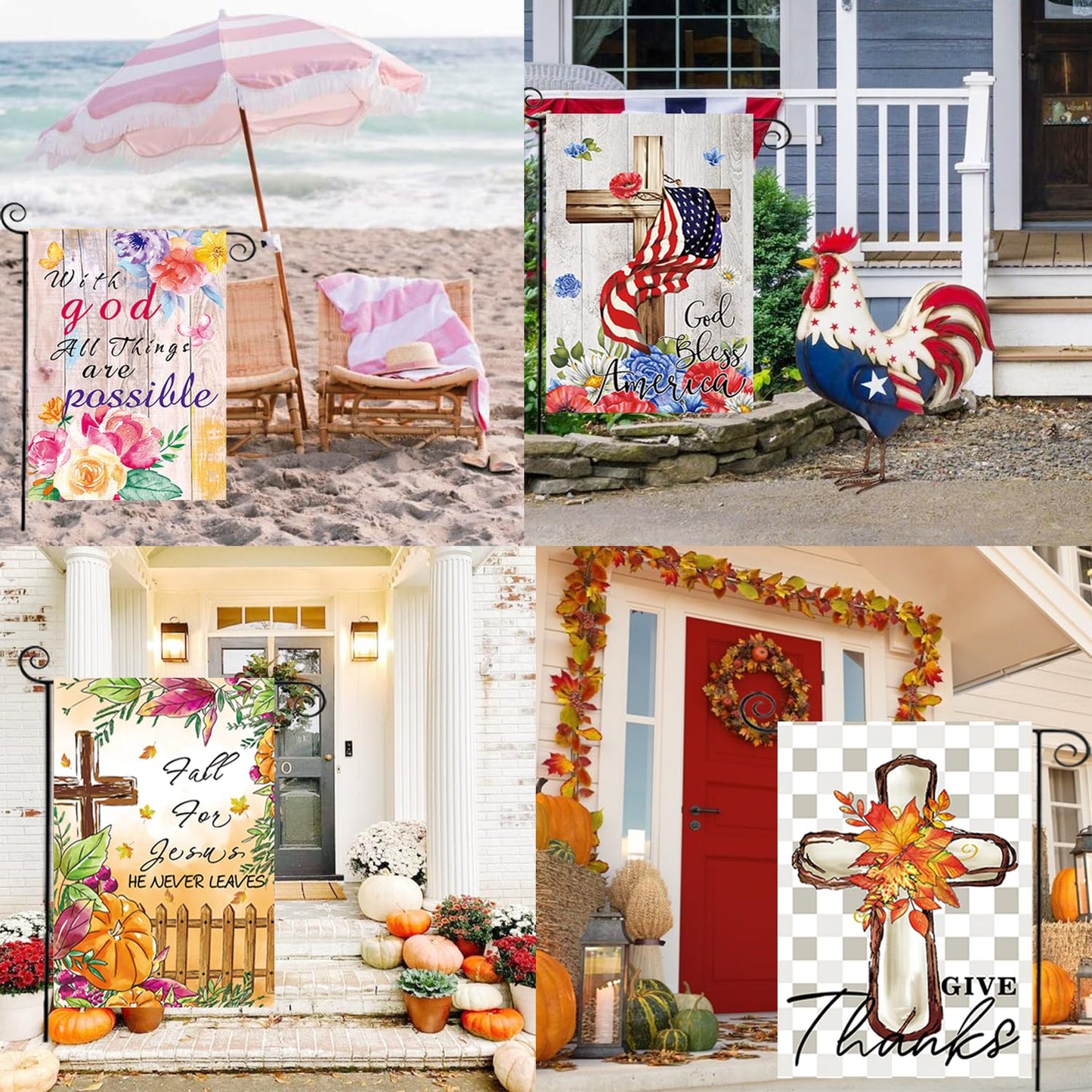 Christian Seasonal Garden Flags Set of 12 Double Sided 12 x 18 Inch Cross Yard Flags, Small Flags for Outside, Fall Winter Easter Christmas Outdoor Flags, Holiday Garden Flags for All Seasons 