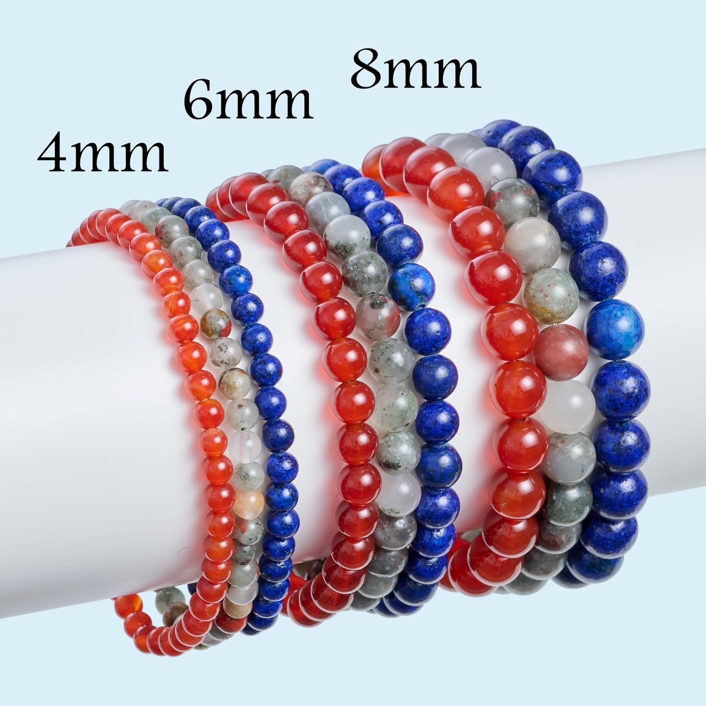 Bivei 3-Piece 4mm Beaded Bracelets for Women – Carnelian, African Bloodstone, Lapis Lazuli – Handmade Natural Crystal Stretch Elastic Jewelry for Meditation, Yoga, Protection Gifts
