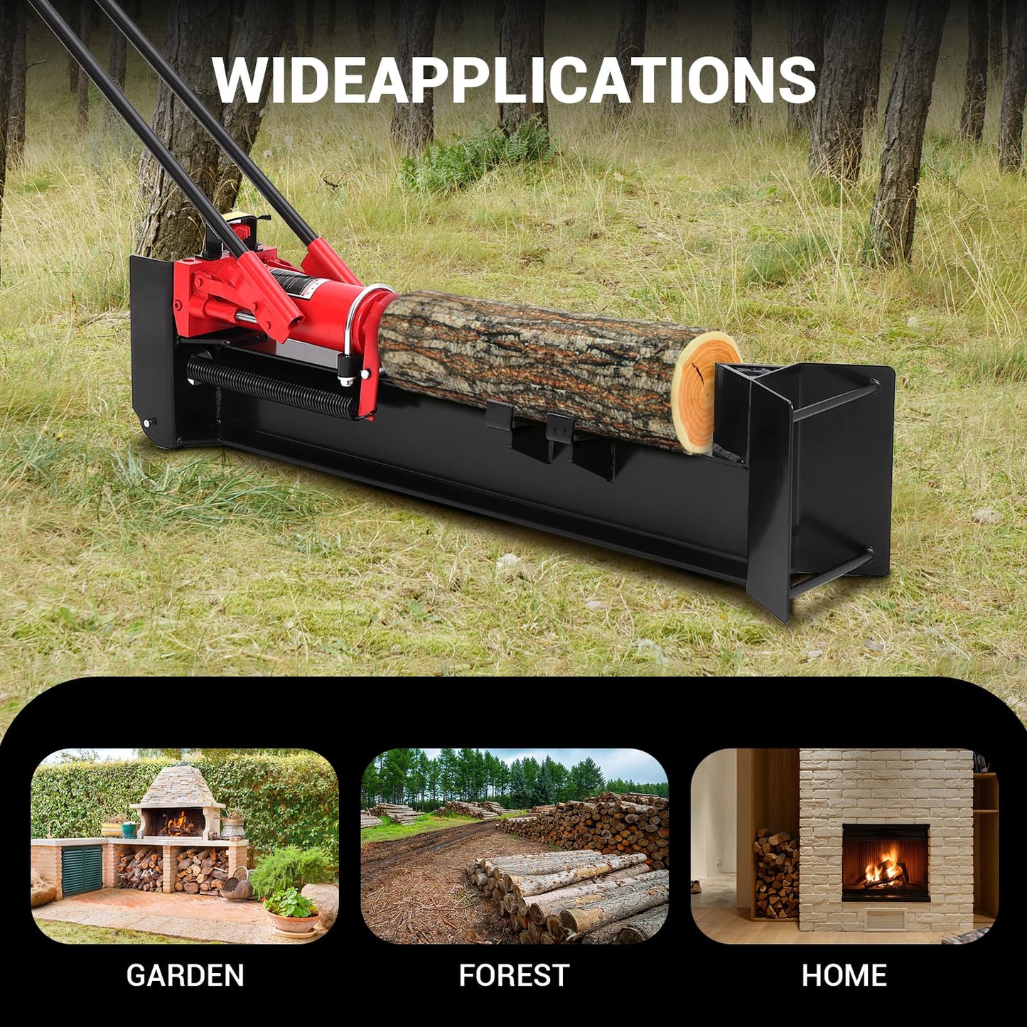Garvee 12 Ton Hydraulic Log Splitter, Manual Wood Splitter with 2-Speed Operation & Built-in Wheels, Hand Powered Log Cutter for Firewood with Full Steel Construction, Max 18.7" Log