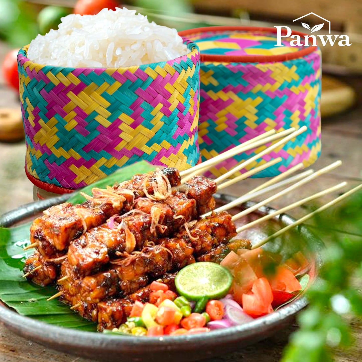 Panwa Mini Bamboo Sticky Rice Serving Basket Set ā 4-Piece 4" Diameter Thai Wicker Kratip, Handmade Bamboo Sticky Rice Container, Food Safe for Authentic Thai Cuisine