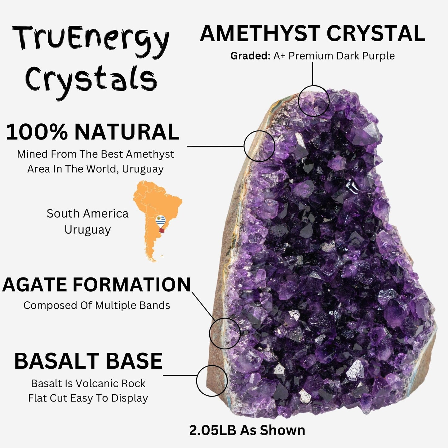 TRUENERGY Natural Amethyst Cluster Quartz Crystal β 1.5 To 2.0 lbs Grade A+ Raw Dark Purple Geode Stone from Uruguay β Home Decoration, Meditation Healing, and Positive Energy (1.5-2 lbs)