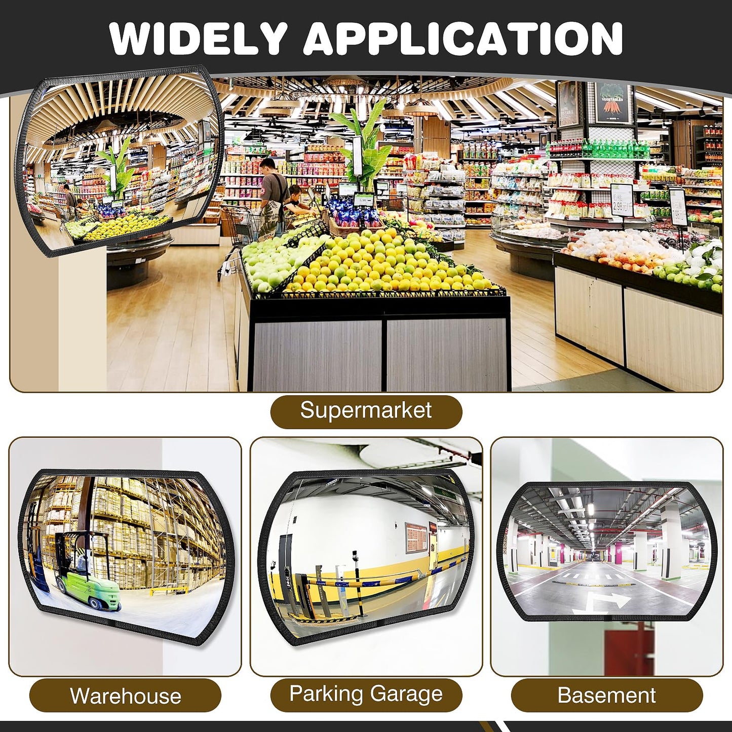 2 Pcs Acrylic Garage Parking Mirror 24" x 15" Convex Security Mirror Rectangular Convex Corner Mirror Blindspot Mirror with Protective Film for Driveway Traffic