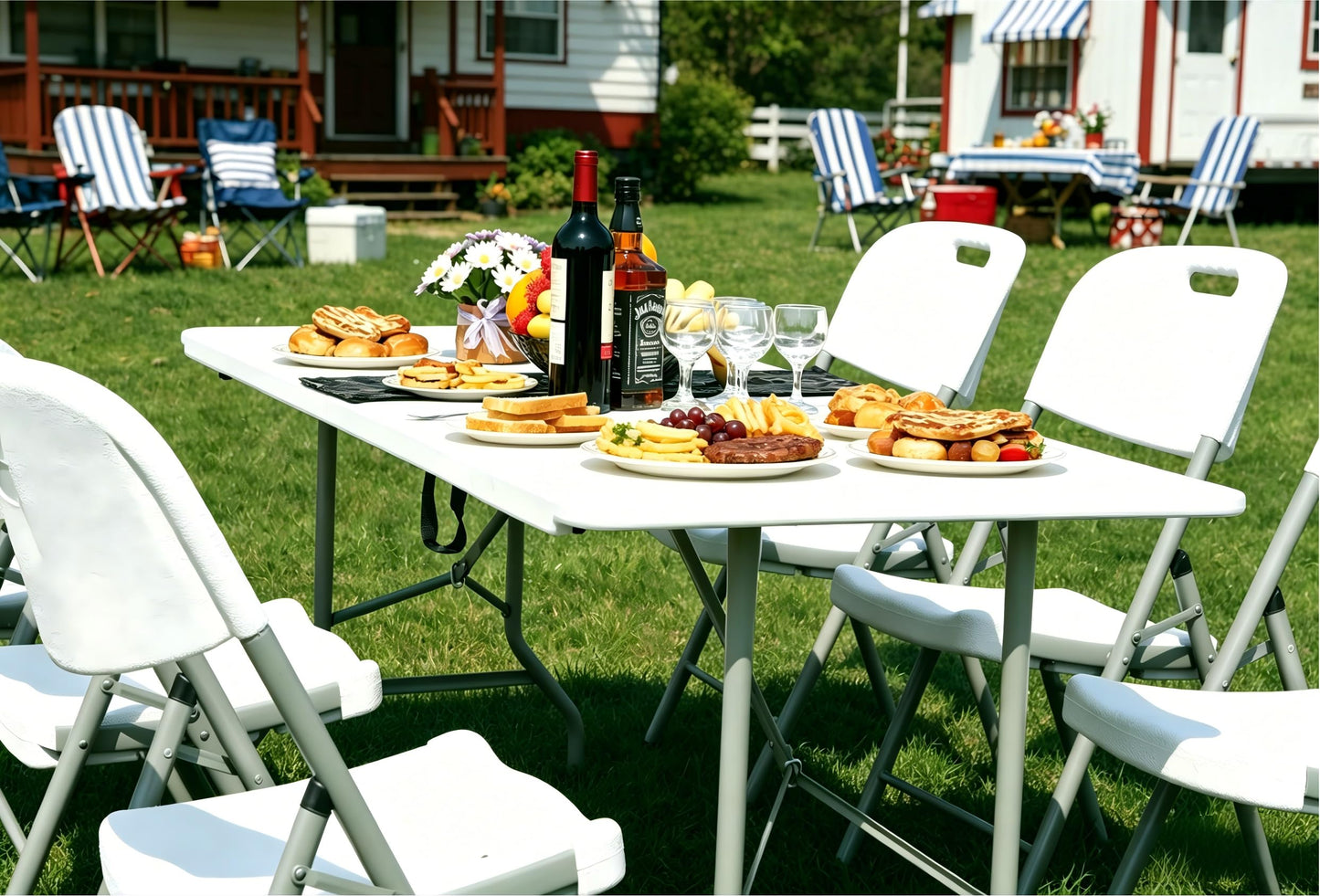 Go-Trio 6 Foot Folding Table 6ft Foldable Portable Plastic Tables for Party, Fold-in-Half Heavy Duty Table, 6’ Utility Dining Card Long Table, Indoor Outdoor Fold up for Picnic, Camping, White, Large