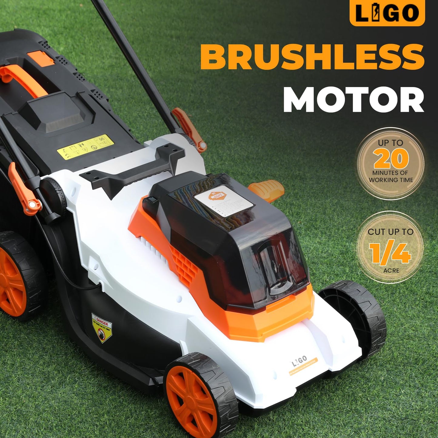 LIGO 40V Cordless Lawn Mower w/11Gal Bag & 2X4.0Ah Battery | 15" Brushless Motor, 6-Position Height (0.98"-2.95") | Walk-Behind Grass Catcher w/Patented Comb | 20V/40V Tool Compatible