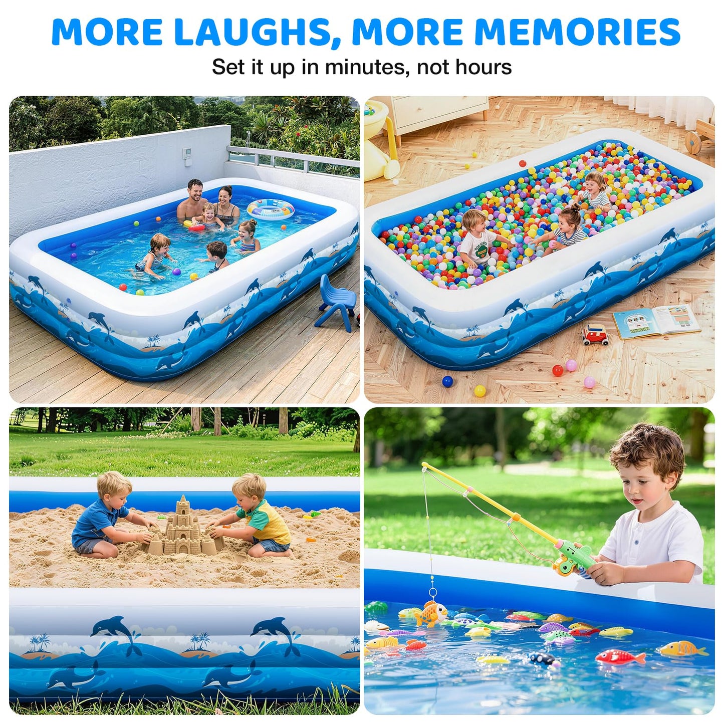 Inflatable Pool for Kids & Adults, 130" x 72" x 22" Large Family Blow Up Pool for Backyard, Thickened PVC Kiddie Pool Above Ground Pool, Easy Setup Summer Outdoor Garden Pool