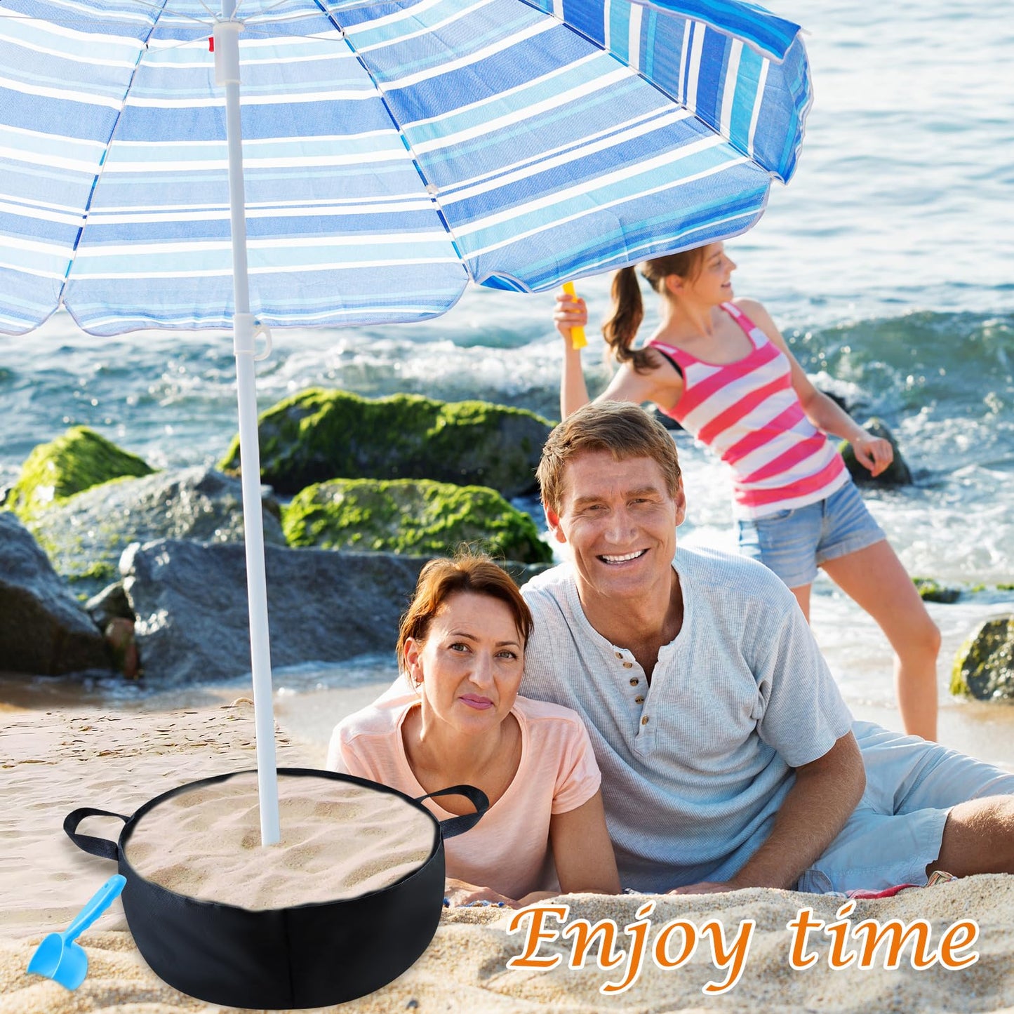 Beach Sunshade Umbrella Weight Sand Bags Parasol Base with Sand Anchor, Outdoor Beach Umbrella Base Stand Kit Portable Sand Umbrella Holder with Shovel Fits Most Beach Umbrellas Ideal for Strong Winds