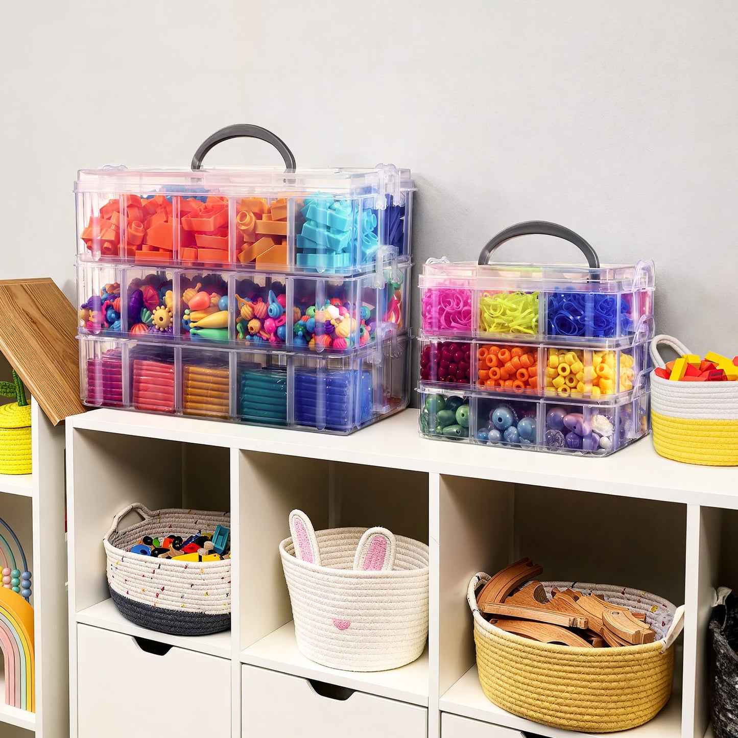 Bead Organizer, 2 Pack Craft Storage with Removable Dividers, Clear 3-Tier Plastic Organizer Box, Small Parts Organizers for Jewelry, Art, DIY Crafts, Kids Toys, Small Items