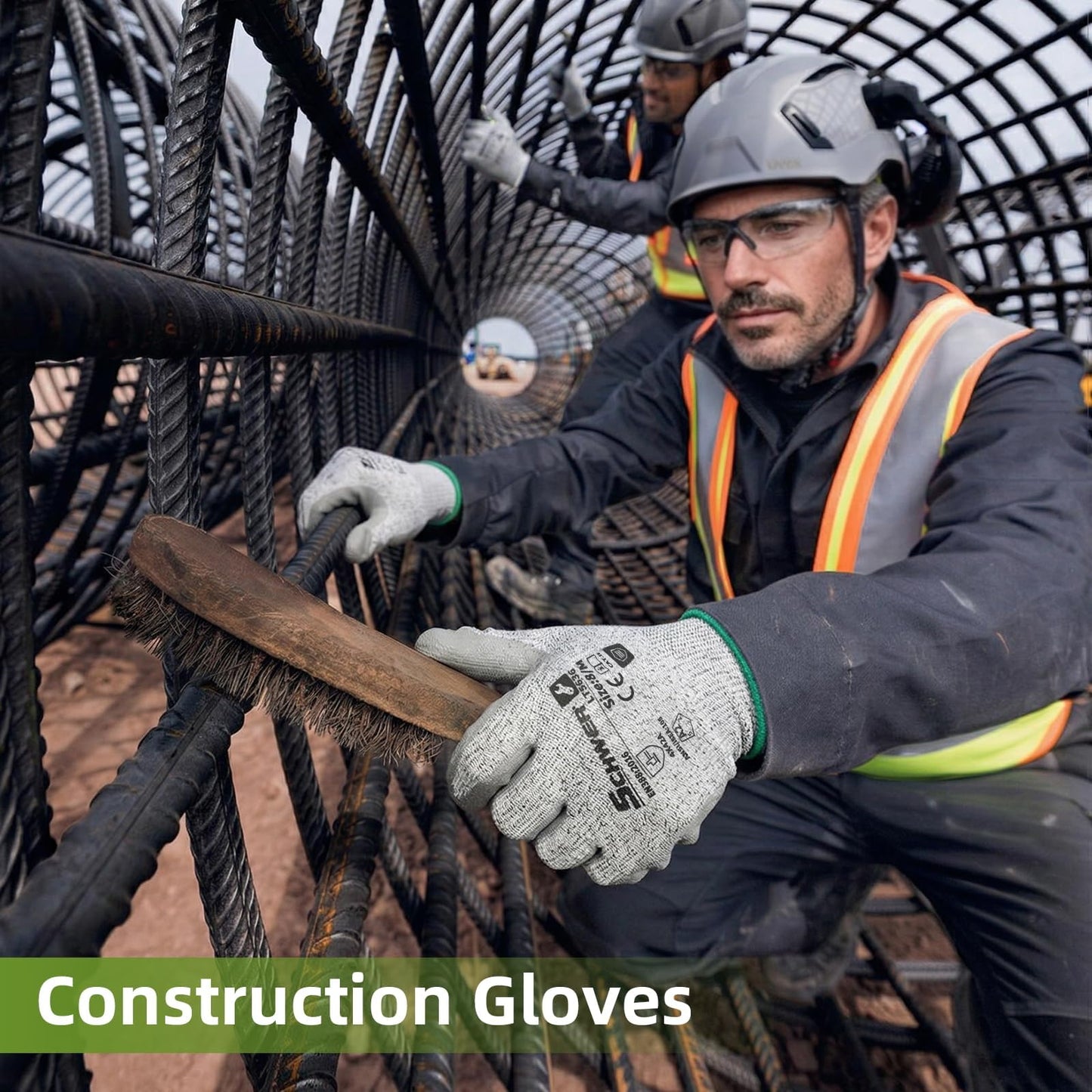 Schwer 6 Pairs Safety Work Gloves with Certified Level 6 Abrasion Resistance, ANSI A2 Cut Resistant Working Gloves with Grip for General Use, Construction, Gardening, Mechanic, 3D-Comfort, LT5636, L
