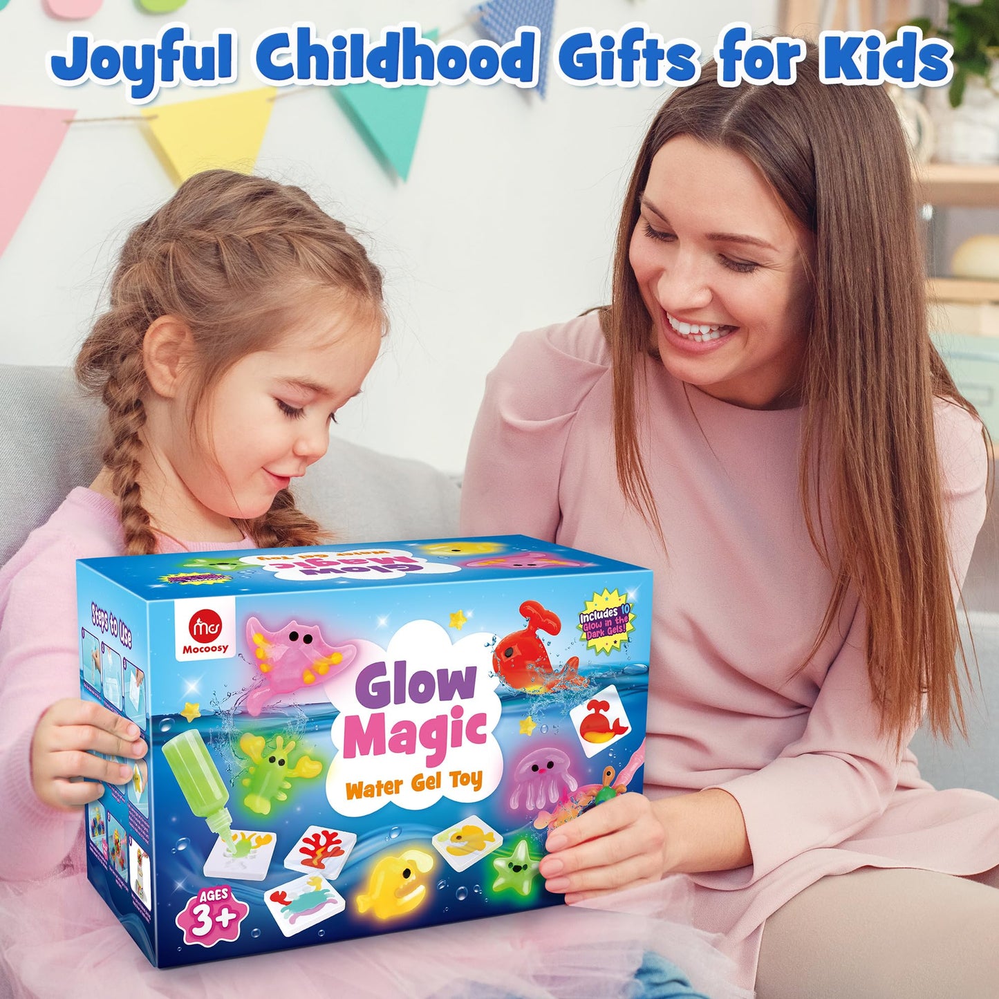 Mocoosy Magic Water Elf Toy Kit for Kids, Glow in the Dark Aqua Fairy Water Gel Kit with 20 Gel & 16 Molds, Make Your Own Squishies, Squishy Maker Set Water Pets DIY STEM Craft Kit Gift for Boys Girls