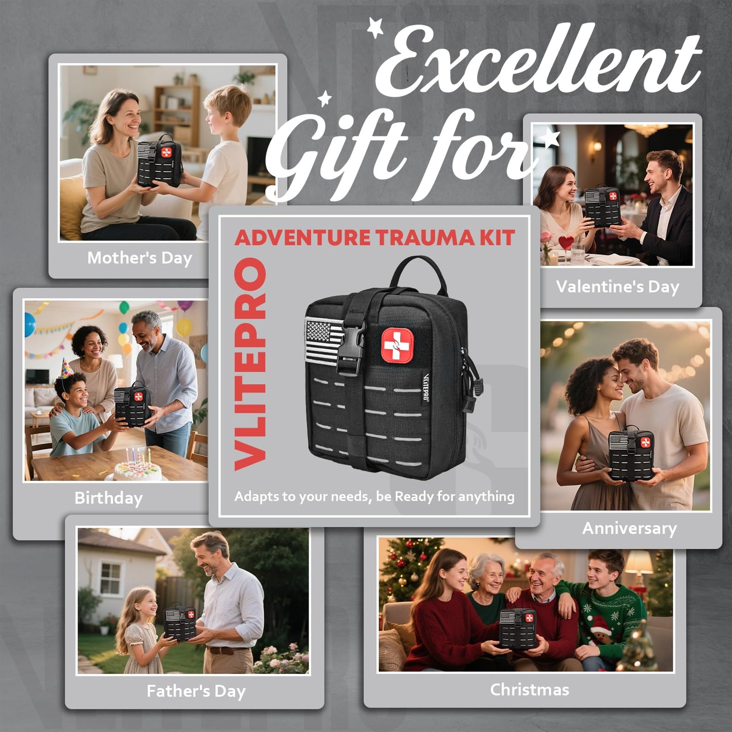 Advanced Trauma First Aid Kit - Emergency Camping Gear with Tourniquet Kit, Compression Bandage, 36" Splint | Portable Survival Gear for Outdoor, Home, Camping- Gift for Husband Dad and Wife-Black