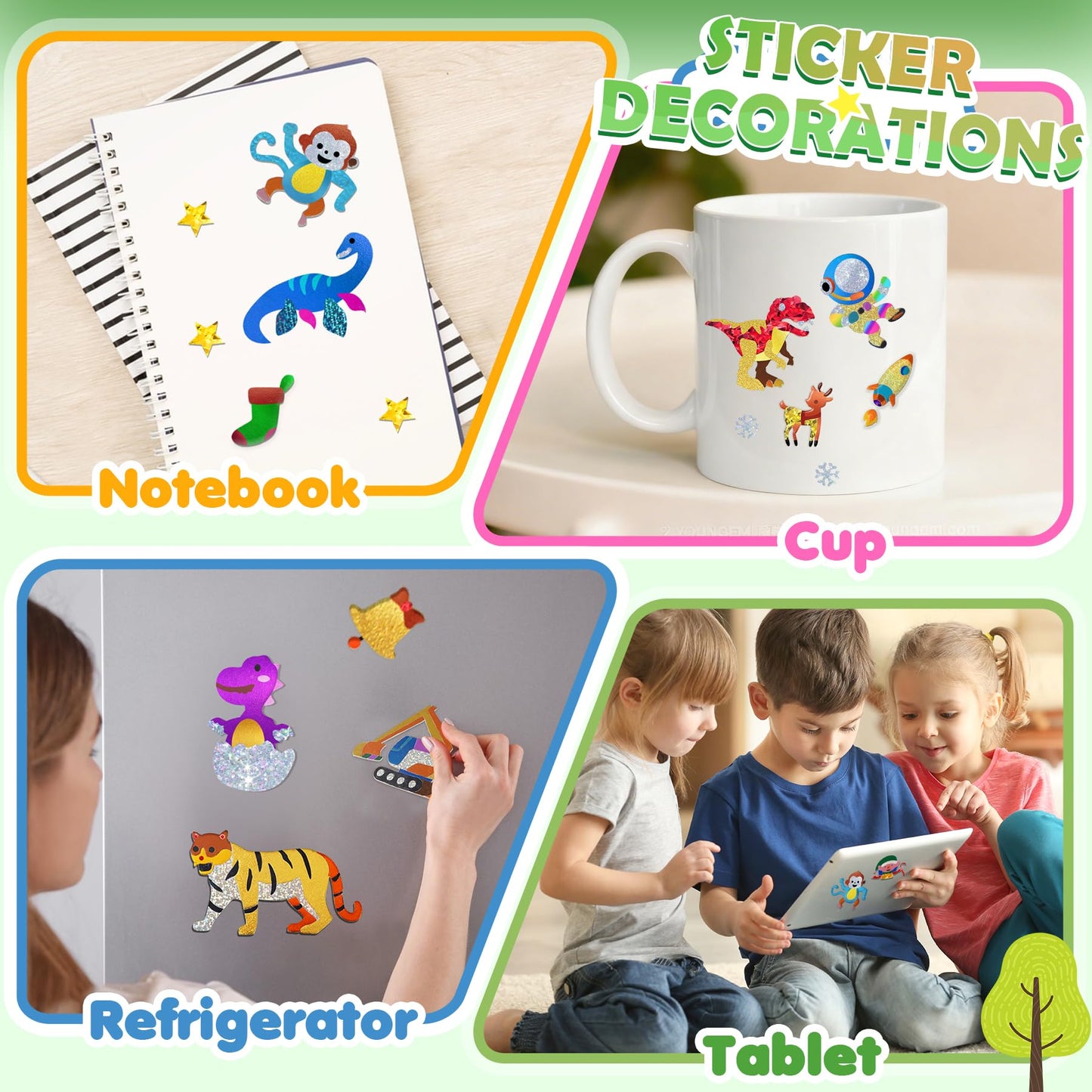 Fun Foil Art Craft Kits, 2 In 1 DIY Dinosaur & Space Creative Sticker Coloring Activity, Travel Toys, Arts and Crafts for Kids 4-6, No Mess Art Craft Supplies, 4 5 6 7 8 9 10 Year Old Boy Girl Gifts