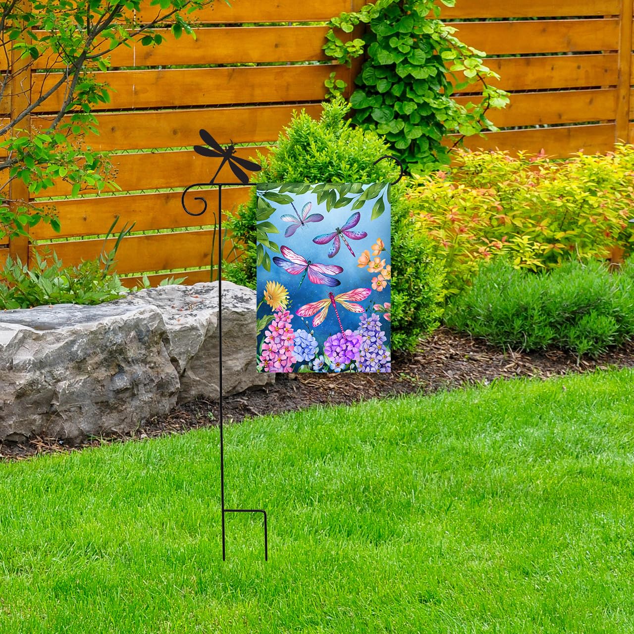 Briarwood Lane Wrought Iron Dragonfly Garden Flag Stand