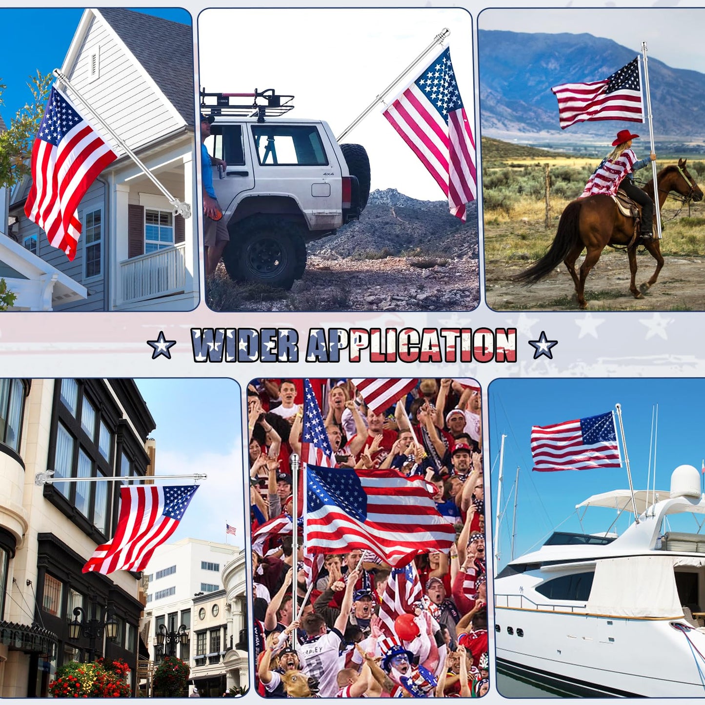 REERON Flag Pole for House, 6 FT Stainless Steel Spinning Flag Pole Kit, 1" Rustproof Porch Flagpole with 360° Tangle Free Metal Flagpole Rings & 2-Position Bracket for Outdoor Sport for 3x5 Flags