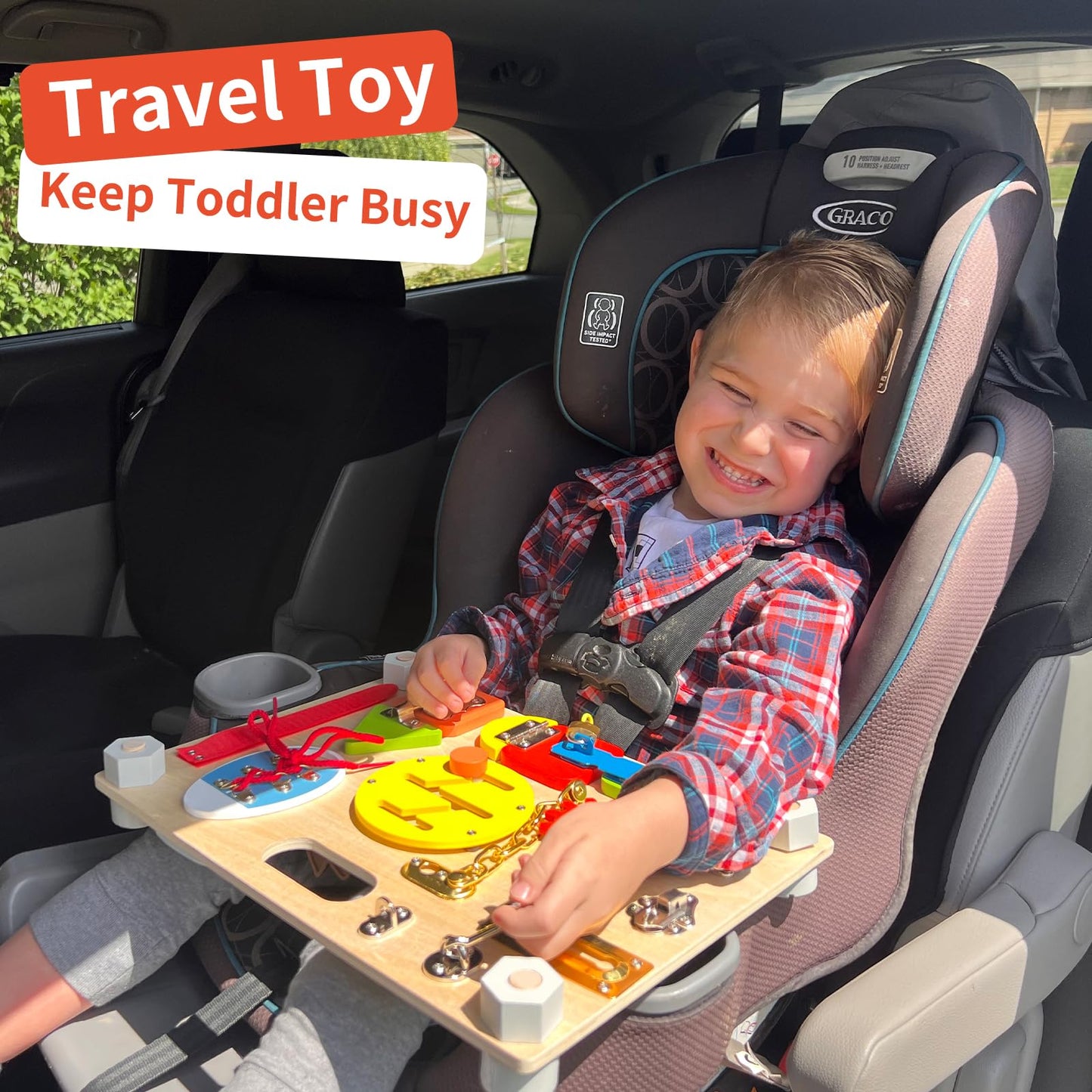 Smartwo Montessori Large Double-Sided Busy Board for 1 2 3 4 Year Old- Wooden Sensory Toys -Fidget Activity Board for Toddlers Boys and Girls- Motor Skills Gifts for ADHD & Autistic Children Kids