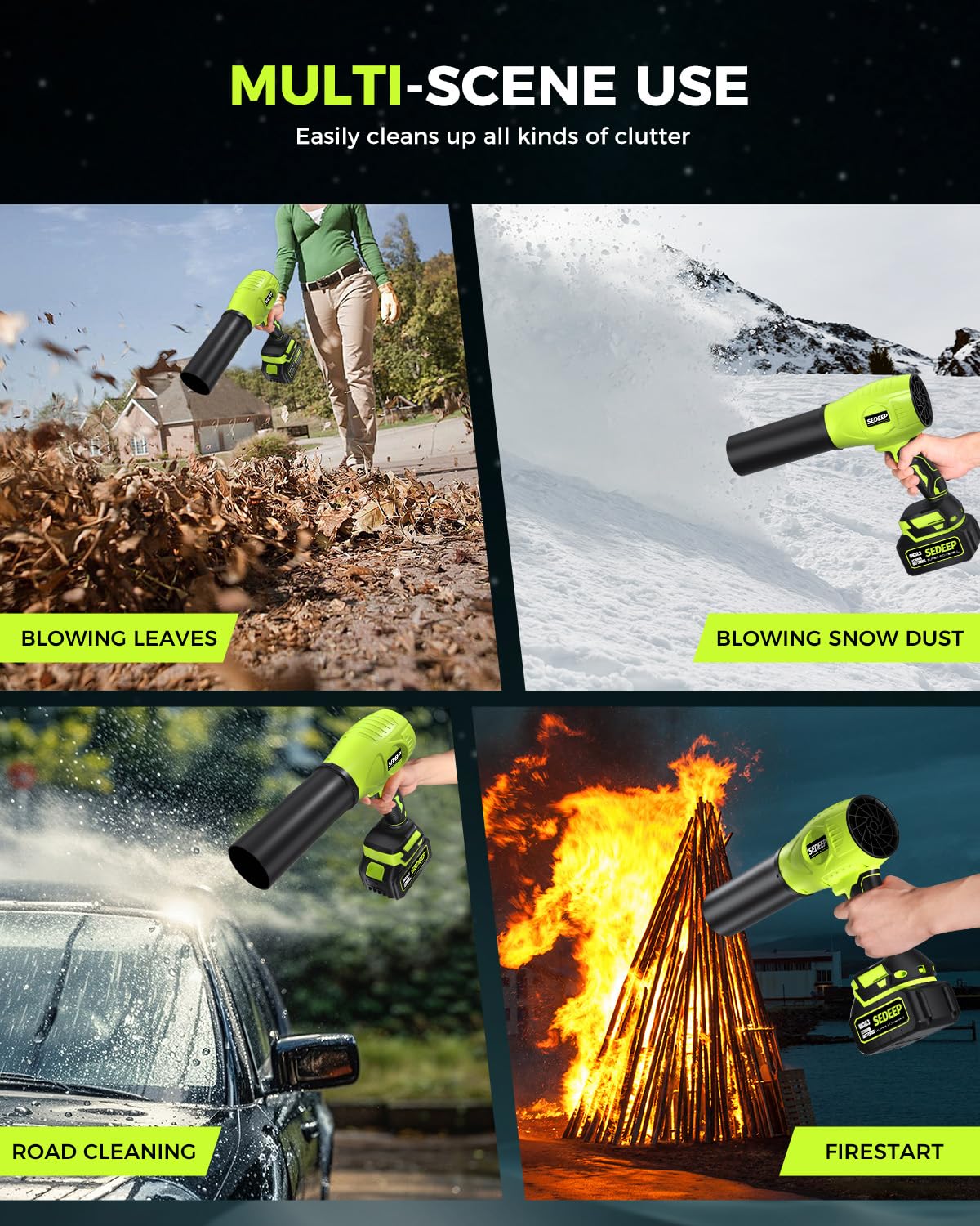 Sedeep Leaf Blower Cordless with Battery and Charger, 980,000 RPM, Extended Nozzle, Lightweight Handheld Design,Blower for Patio Cleaning,car Blowing Water, Blowing Leaves and Dust
