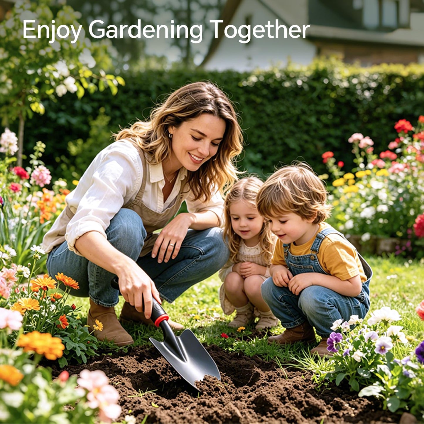 Vinid 4-Piece Heavy-Duty Garden Tool Set, Wide & Narrow Trowel, Root Remover, 3-Tine Cultivator, Hand Rake with Soft Rubber Non-Slip Handle, Idea Gift for Women, Mother