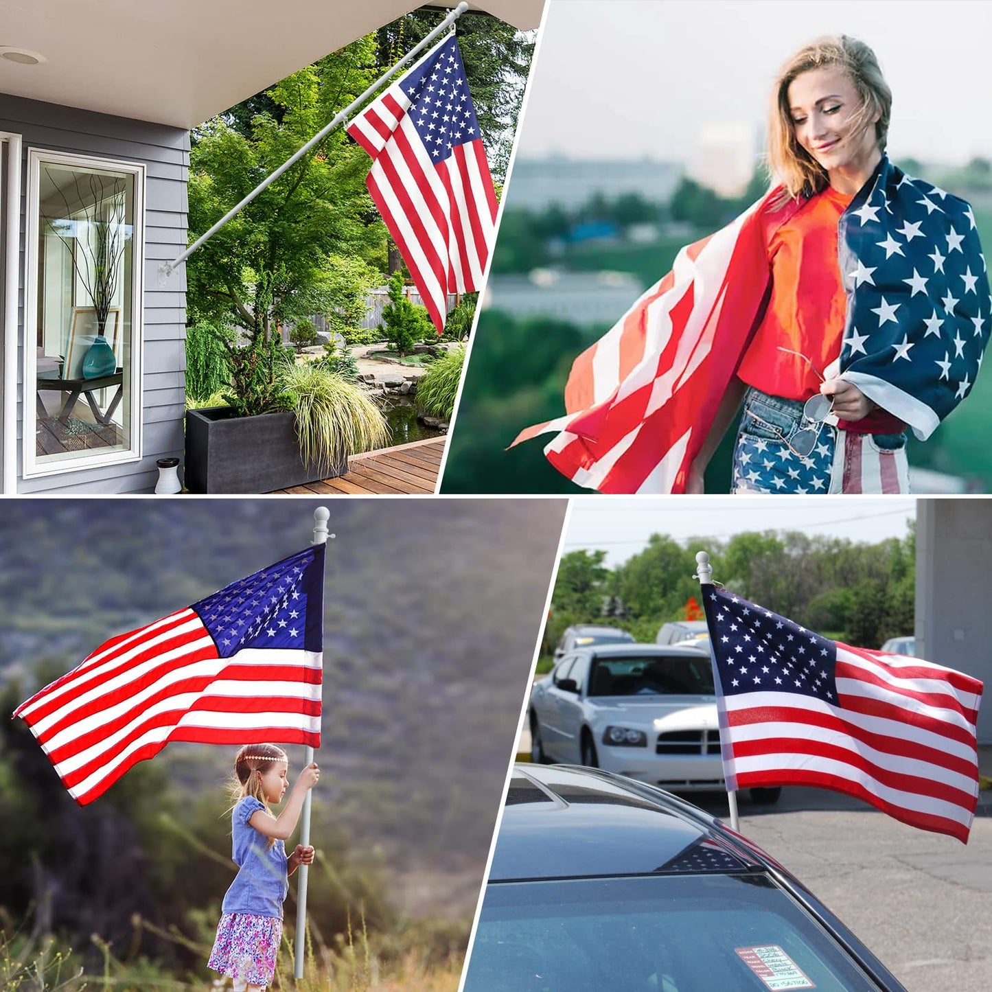 Barcetine Flag Pole with American Flag - Tangle Free Flag Poles for Outside House with 3x5 Embroidered US Flags,Flagpole Holder Bracket - 5ft Heavy Duty Outdoor Flag Pole Kit for Porch - White