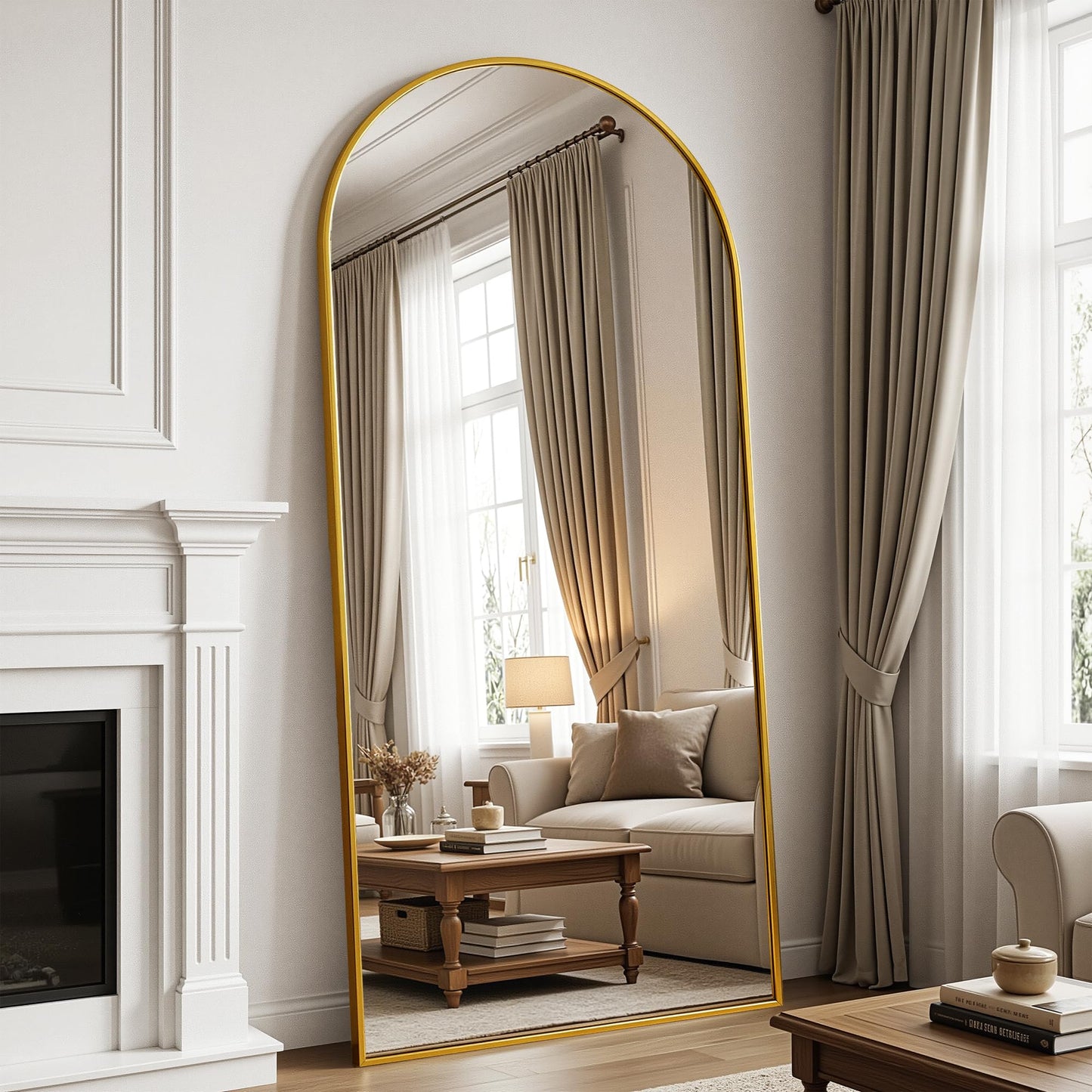 Antok Full Length Floor Mirror Arched Standing Mirror with Aluminum Frame - Freestanding Wall Mount Leaning Body Mirror for Bedroom Living Room Entryway, 71" L x 32" W, Gold