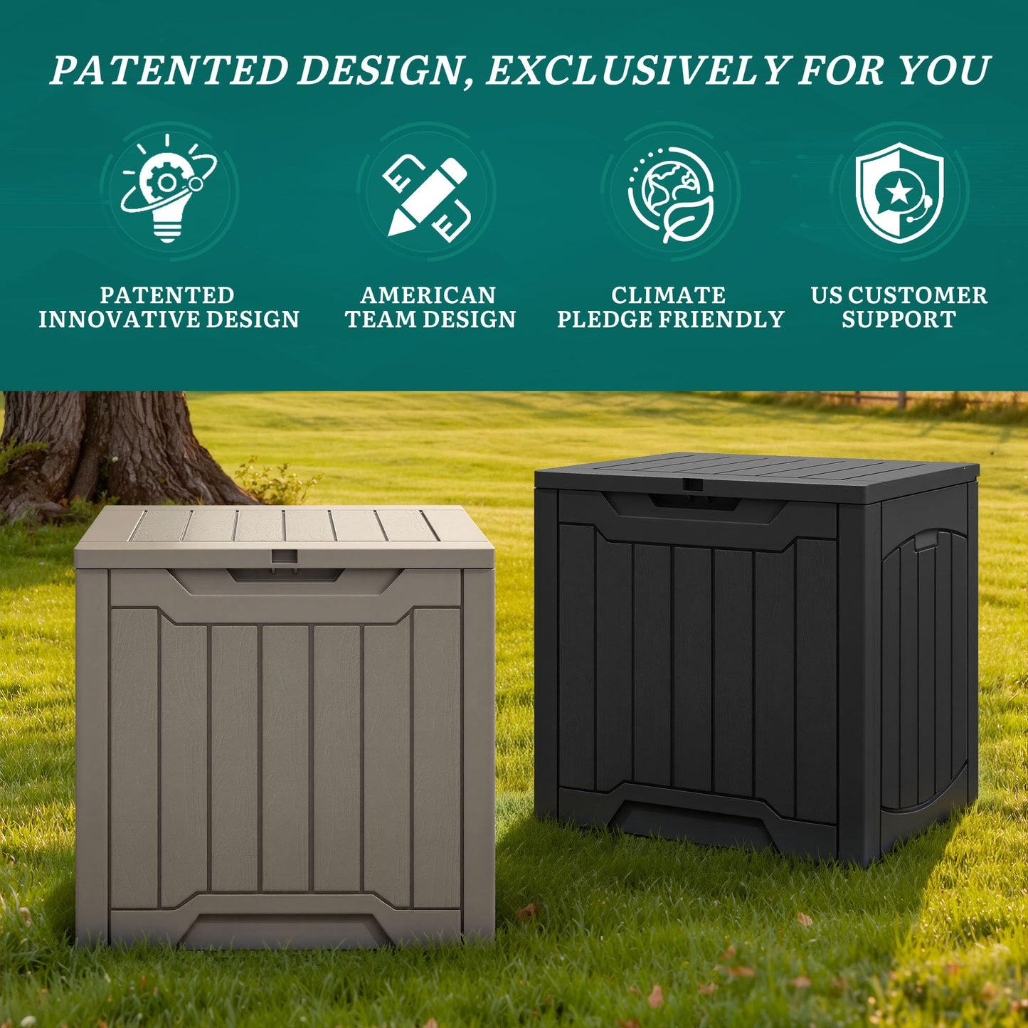 YITAHOME Outdoor Resin Storage Box 31 Gal, Water-resistant Patio Deck Box Outdoor Storage Box for Pillows, Garden Equipment, Securely Lockable, Black