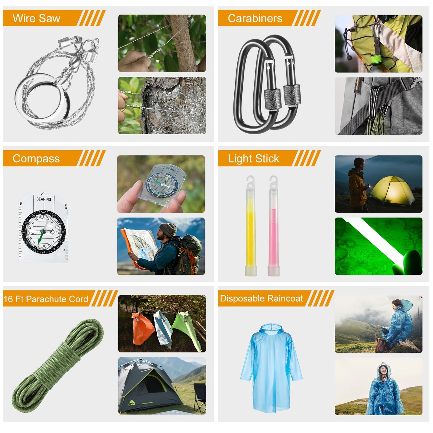 Survival Kit,360 Pcs Bug Out Bag with First Aid Kit.Camping Axe, Survival Shovel,Tools Ideal for Camping, Hiking