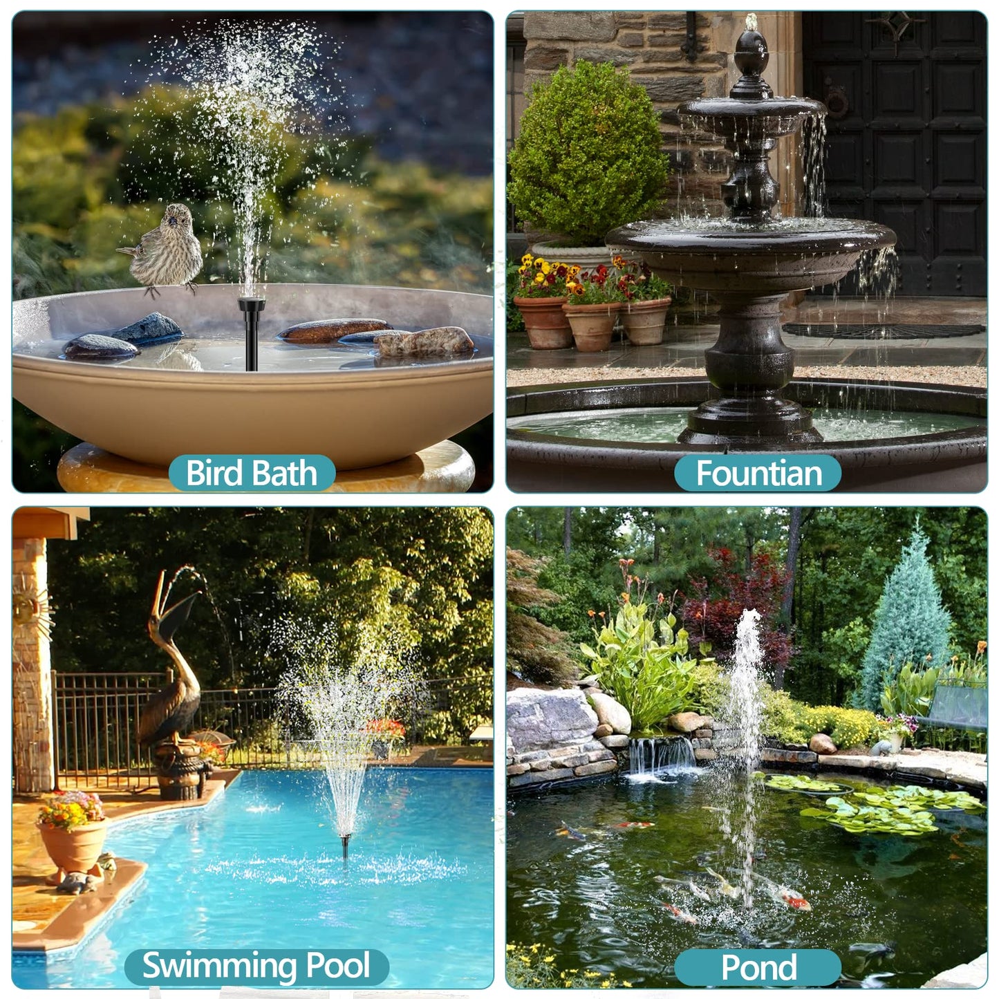 POPOSOAP Solar Water Pump, 12W Solar Fountain Pump 160GPH Flow Adjustable Solar Powered Water Pump with Dry-Run Protection for Fish Pond, Wildlife Garden, Ponds, Waterfall, Hydroponics
