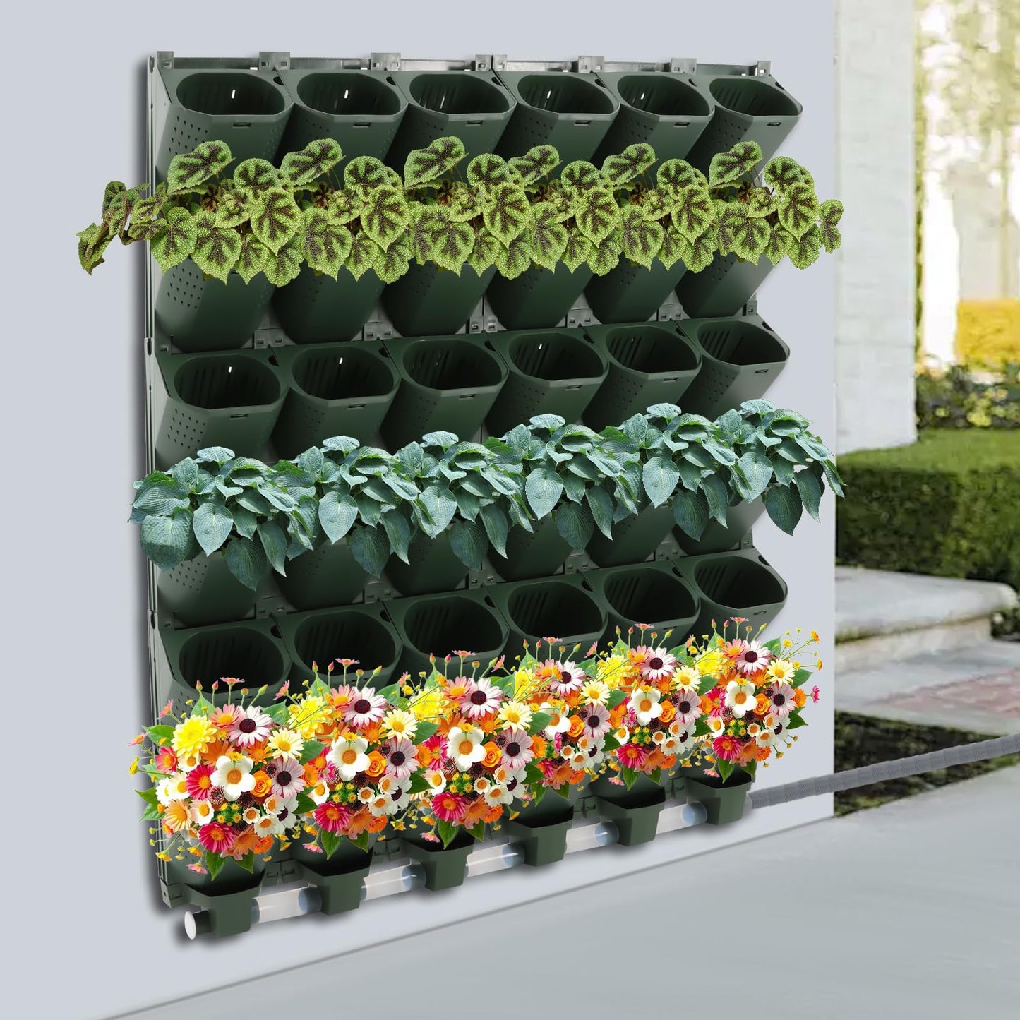 KannBeki Vertical Wall Planter,Wall-Mounted Self-Watering Planter, Wall Planter Indoor Outdoor with 36 Pockets, Programmable Water Timer, Adjustable Drip Irrigation System,Flower Pot Holder for Herbs