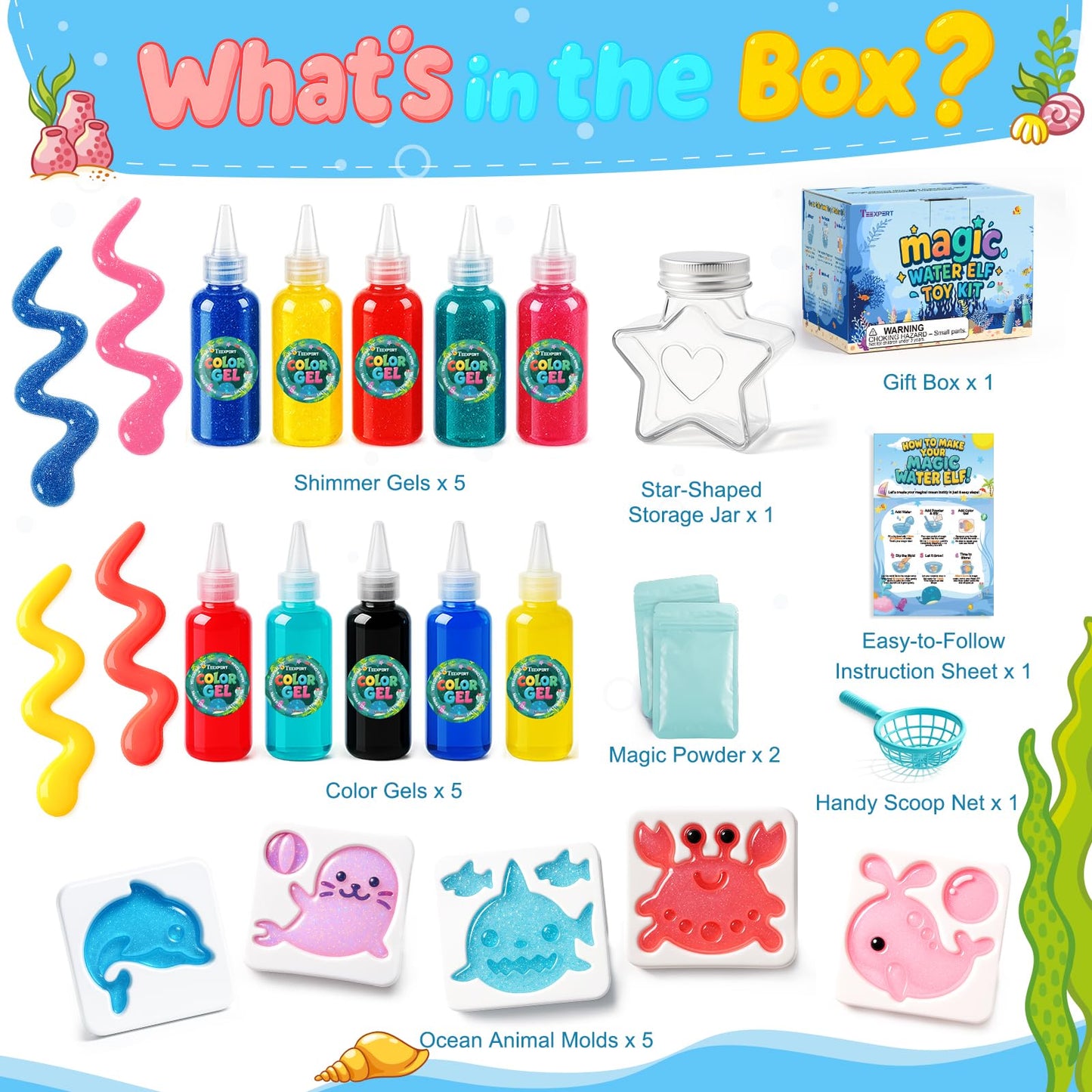 Teexpert Magic Water Elf Toy Kit – Art and Crafts for Kids Girls Boys Ages 3 4 5 6 7 8 9 10 11 12 - DIY Craft Toy Birthday to Make Aqua Fairy Squishy Water Pets