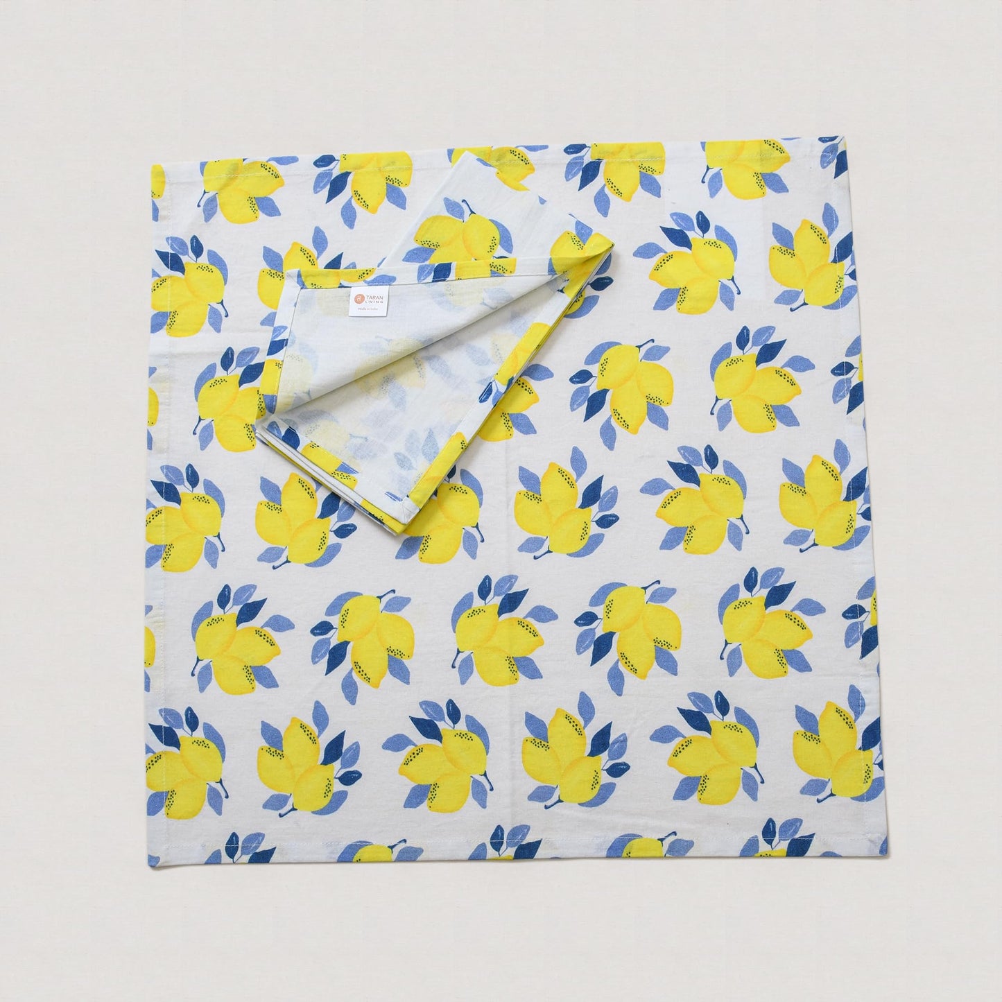 TARAN LIVING Printed Cotton Cloth Napkins Fall Dinner Napkin Set Reusable Machine Washable Fabric for Gifting, House Party Events, Home Decor, Craft - 18"x18" - Set of 4 - Lemon Print