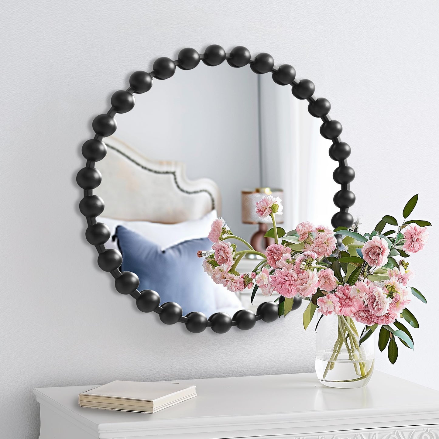Madison Park Round Mirror, Metal Frame Circle Mirror 27 inch, Wall Art Decor Mounted Hanging for Entryway, Bathroom, hallway, Living Room, Vanity, Marlowe, Black