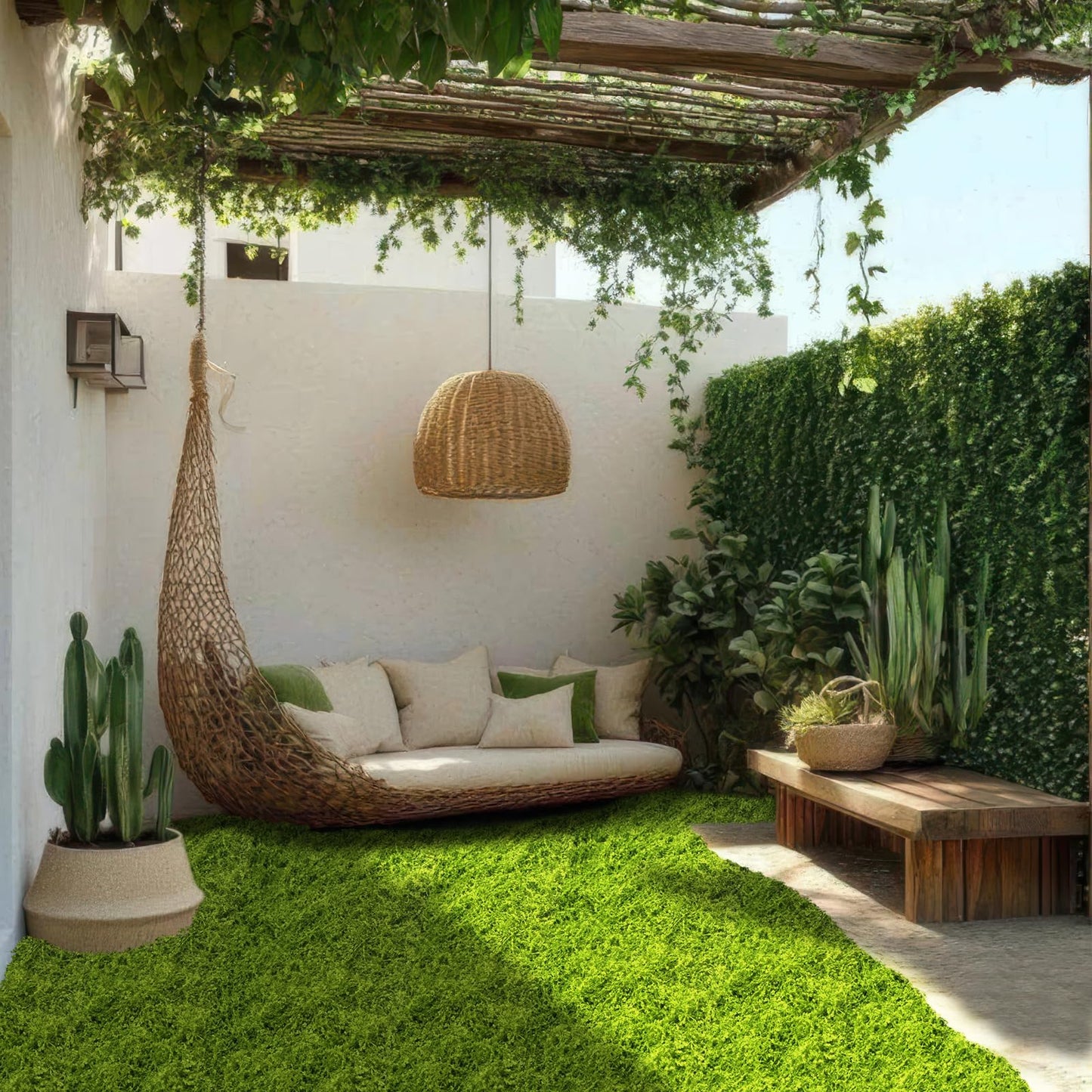 FAICOIA 2 Pcs Fake Moss Rug 39" x 39" Mossy Table Runner Green Artificial Moss Mat for Crafts Decorating Faux Moss Grass for Plants Indoor Planters Fairy Garden DIY Centerpieces Wedding 100 x 100cm