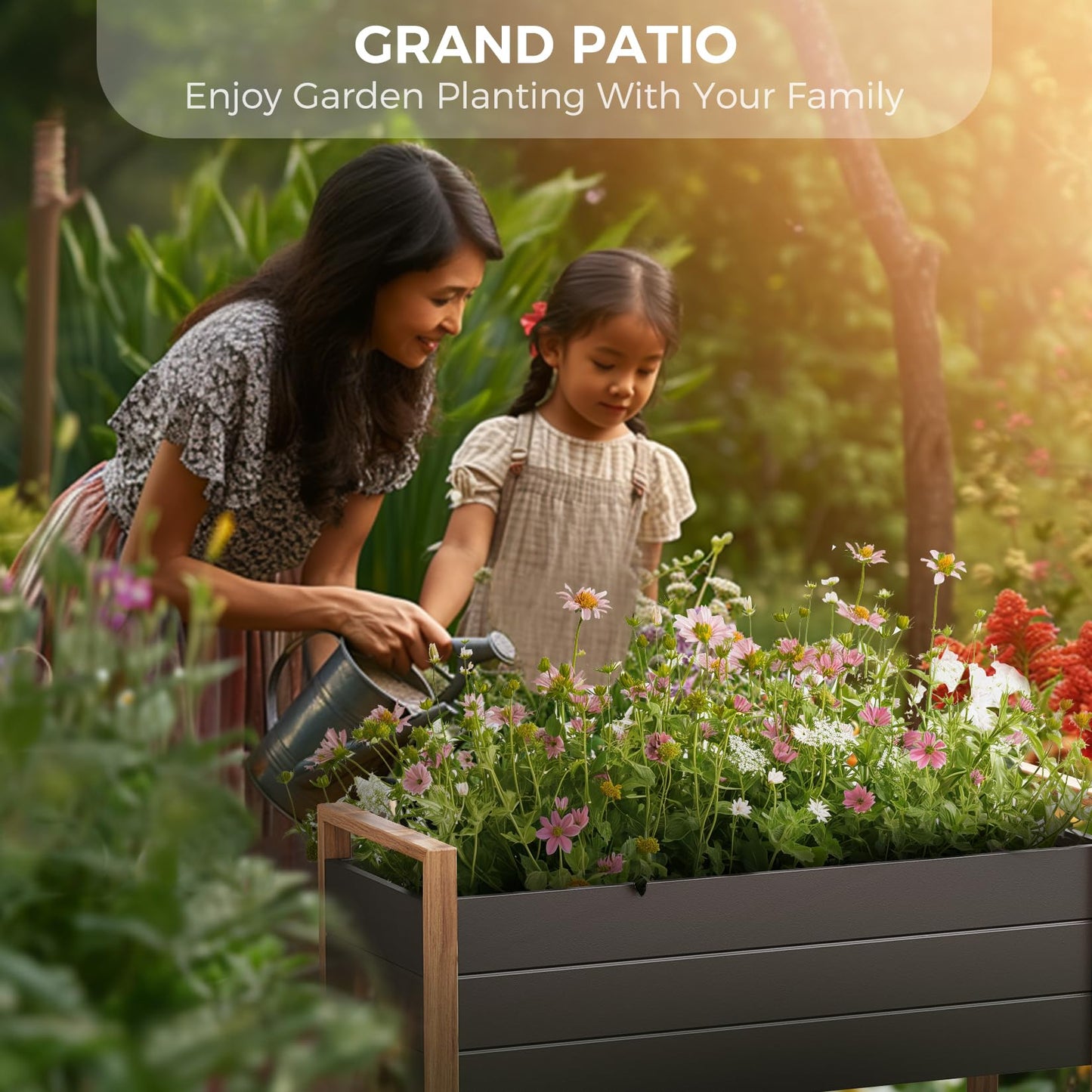 Grand patio Raised Garden Bed with Legs, Metal Elevated Planter Box with Woodgrain Finish, 39×15×36 Inch Outdoor Raised Garden Planter for Vegetables Flowers Fruits Herb, 660lb Capacity