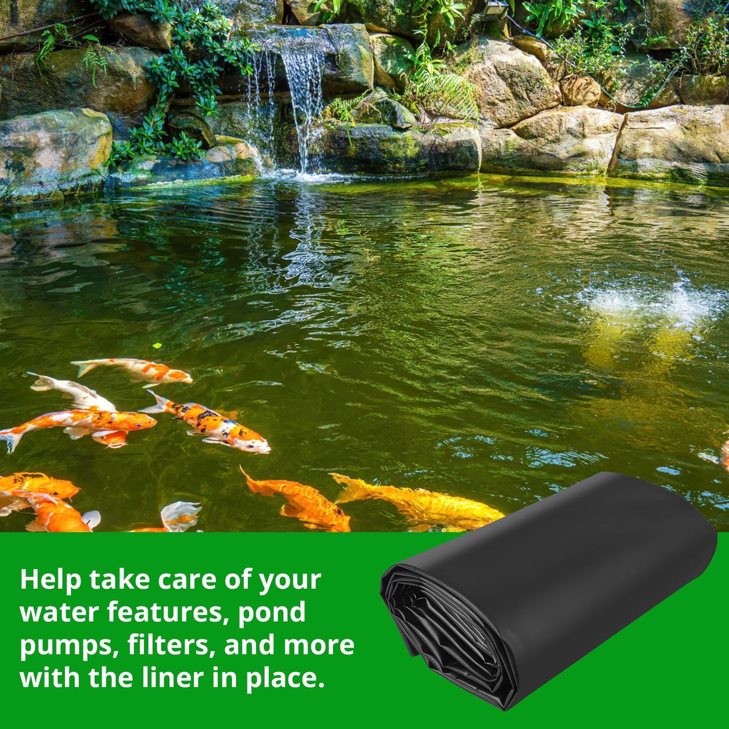 Garvee 12X15FT 45 Mil EPDM Pond Liner - Durable Fish-Safe Rubber Liner for Outdoor Ponds, Waterfalls, Koi Ponds and Landscaping, Puncture Resistant, UV Proof, Flexible Heavy-Duty Water Barrier