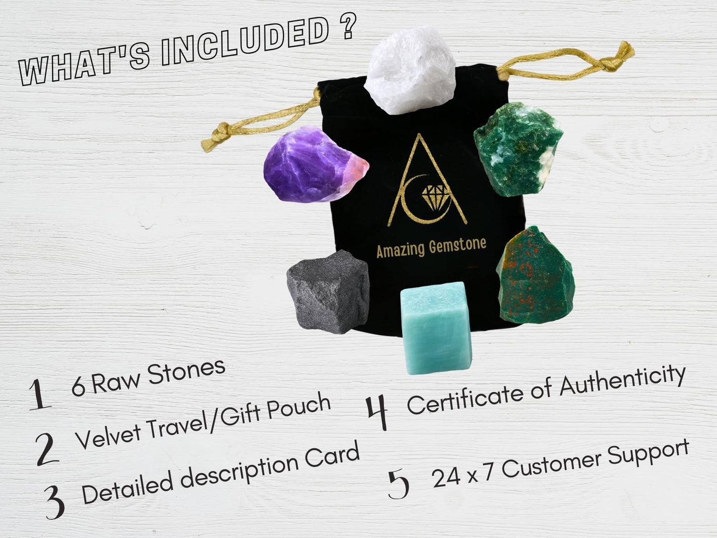 Amazing Gemstone Crystals for Blood Pressure Control, Set of 6 Blood Stone, Hematite, Moss Agate, Amazonite, Snow Quartz and Amethyst Healing Crystals and Stones