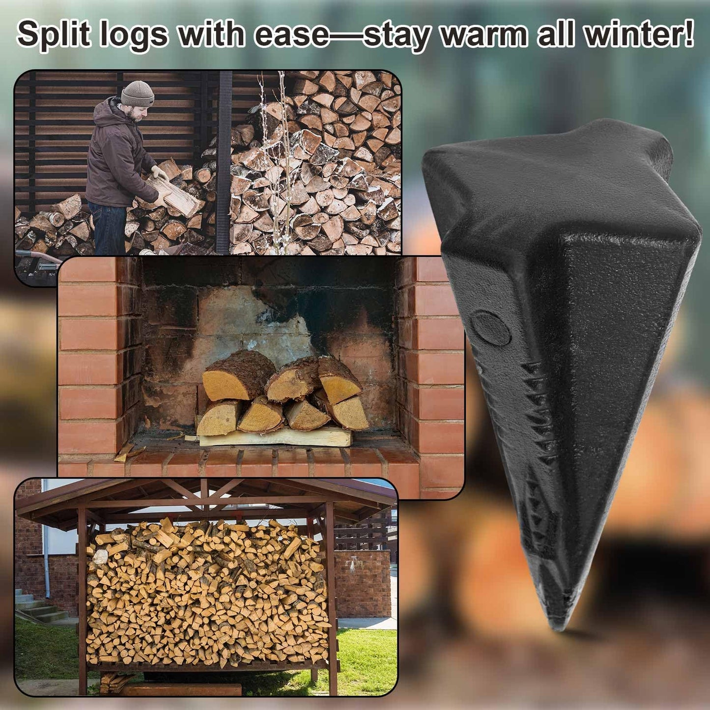Otoolling 1 Pcs 5 Lbs Wood Splitting Wedges Manual Log Splitter Wedge 4-Direction Diamond Design Forged Steel Tool for Easy Wood Splitting Splits Firewood into 4 Pieces Less Effort(Black)