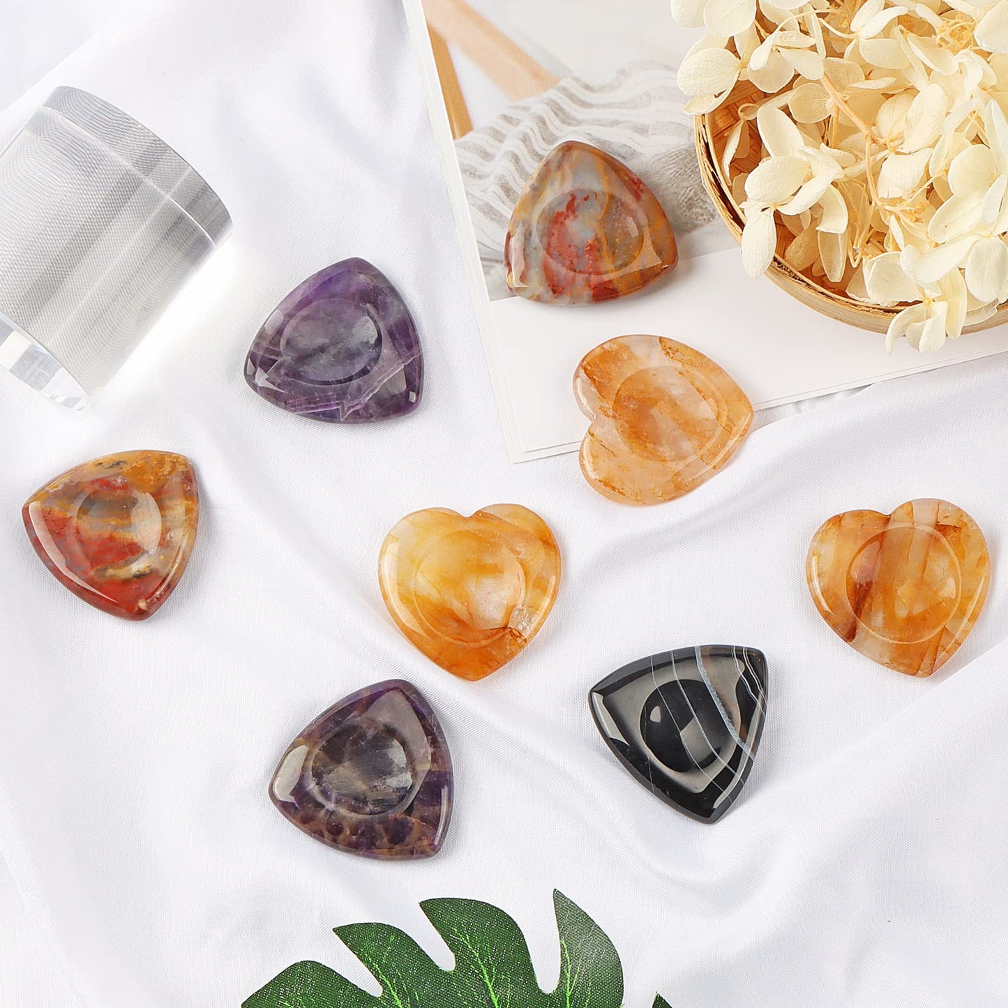 LEADGEM Citrine Heart Worry Stone Citrine Crystals Heart Shaped Thumb Stone Palm Love Citrine Gemstone Stones with Gifts Box 1.7”