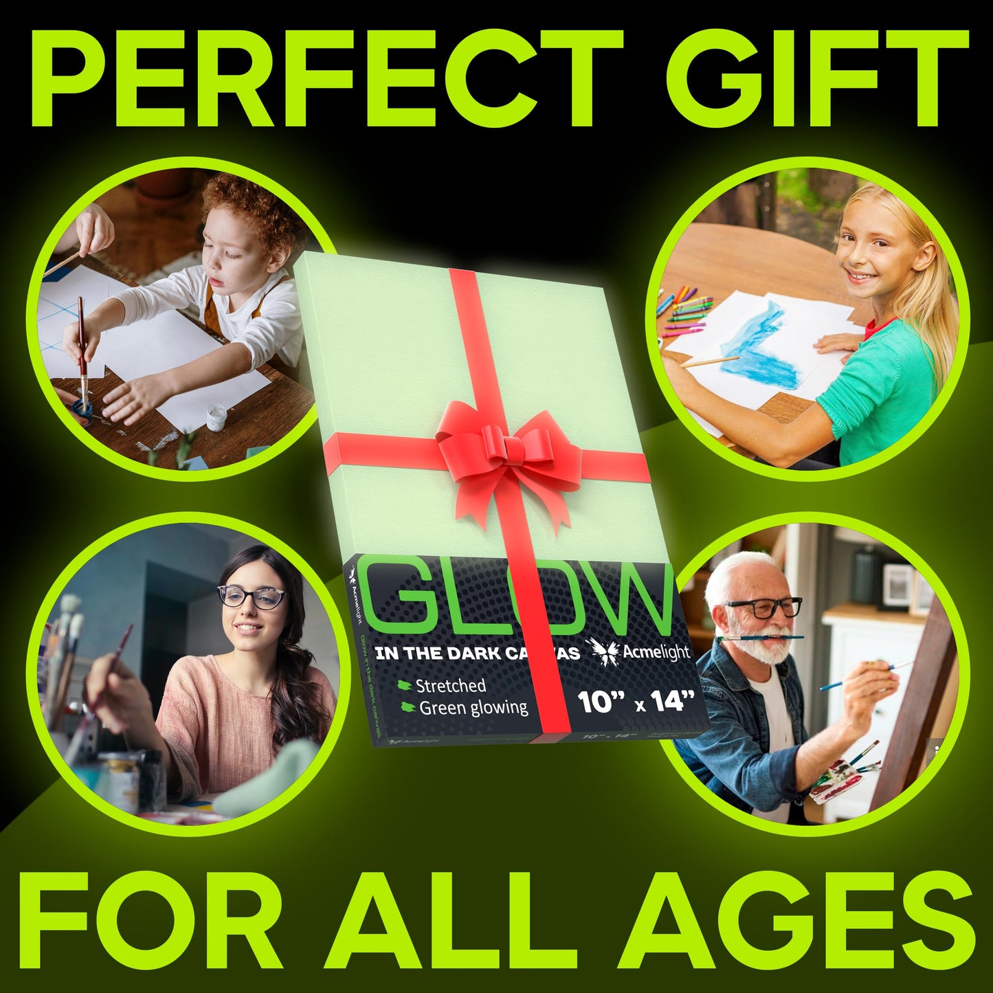 Acmelight Glow in the Dark Canvas Boards – 2 Pack of 10×14″ Painting Panels – Neon-Ready Art Canvases for Acrylic, Oil & Glow Paints – Art Supplies for Artists, Kids & Students