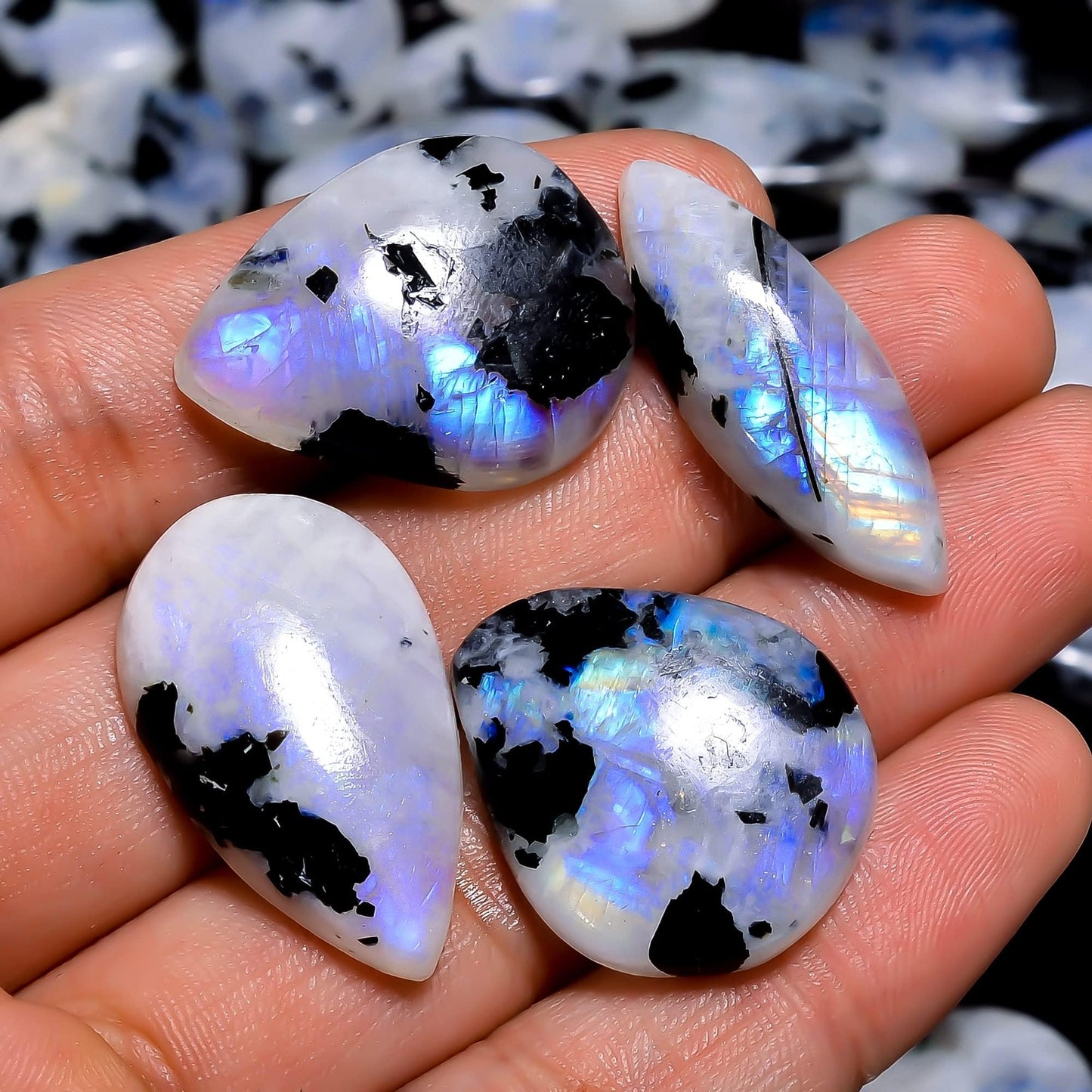 Natural Black Moonstone Gemstone- Healing Crystals for DIY Jewelry Making -Loose Natural Cabochon -Perfect for Crafting Unique Jewelry Designs Gift for Her, Mother and Wife (5 pcs, 25-35 mm)