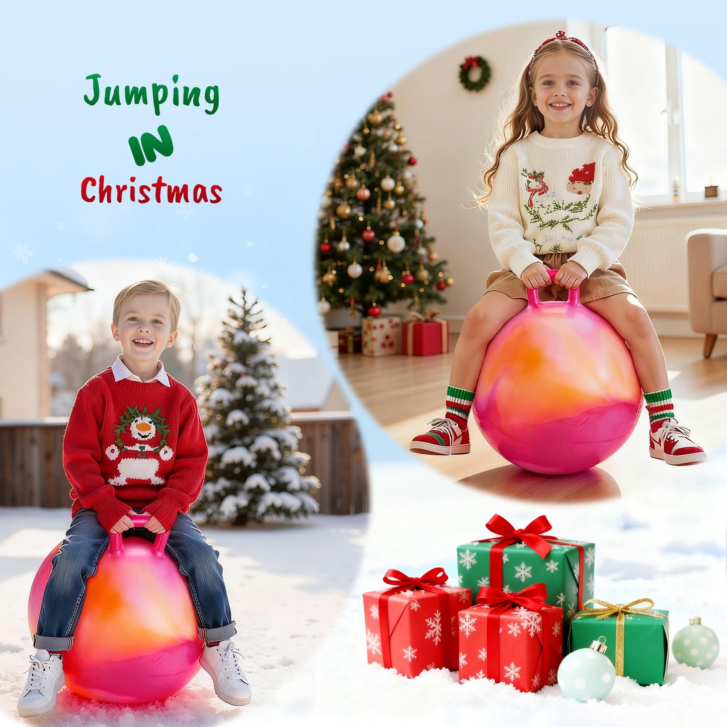 ZOOJOY Hopper Ball for Kids, 18In Bouncy Ball with Handle, Inflatable Orange Clouds Girls Toys for Indoor Outdoor Active Play Hopping Ball, Balance Hopping Gifts for Girls Boys for 3-8 Yr