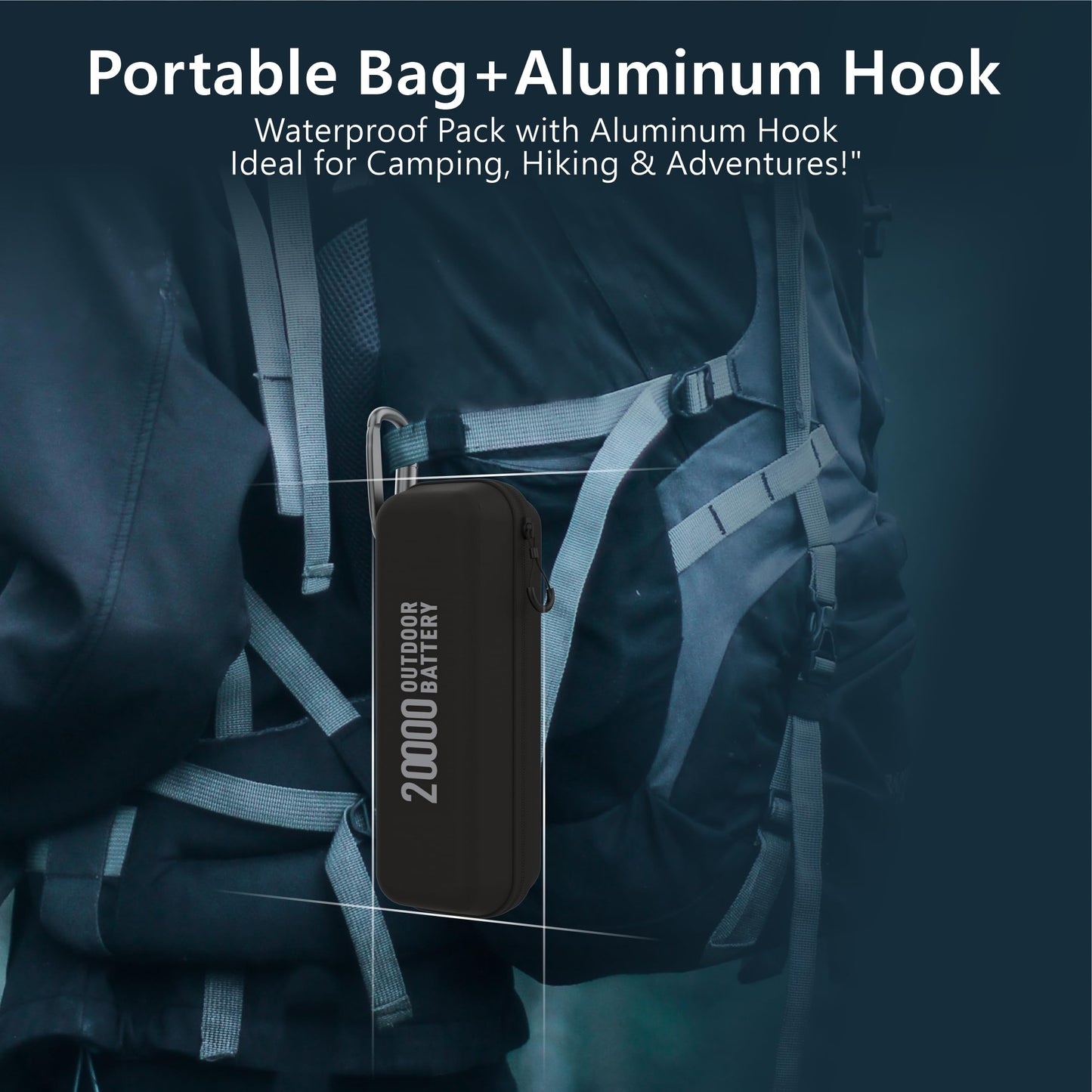 aswayke 20,000mAh Rugged Power Bank with Fast Charge USB-C PD, IP68 Waterproof Shockproof, Includes 420lm Bright Camping Lantern, Tactical Outdoor Charger for Hiking Camping Survival Emergency(Black)