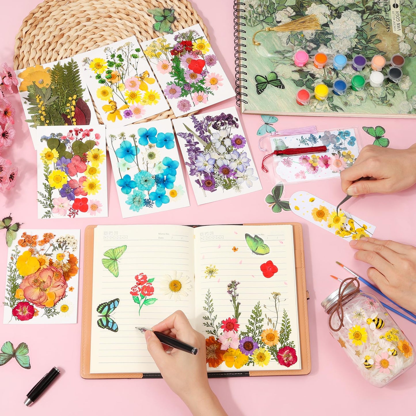 231 PCS Pressed Flowers Bulk for Resin Crafts, Dried Pressed Flowers Butterfly Stickers with Tweezers Real Natural Dry Wildflowers for Resin Molds DIY Art Candle Phone Cases Bookmark Jewelry Making