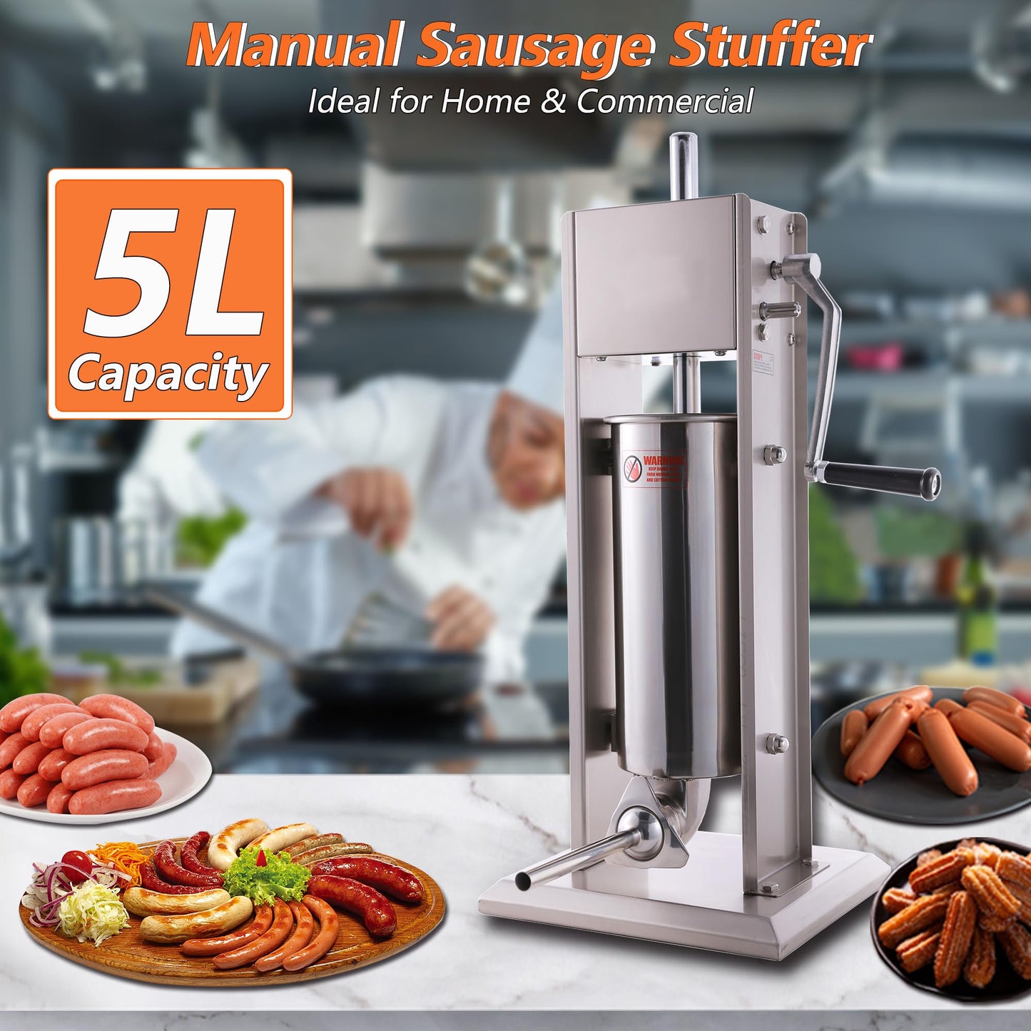 Hakka 11 Lb/5 L Sausage Stuffer 2 Speed Stainless Steel Vertical Sausage Maker