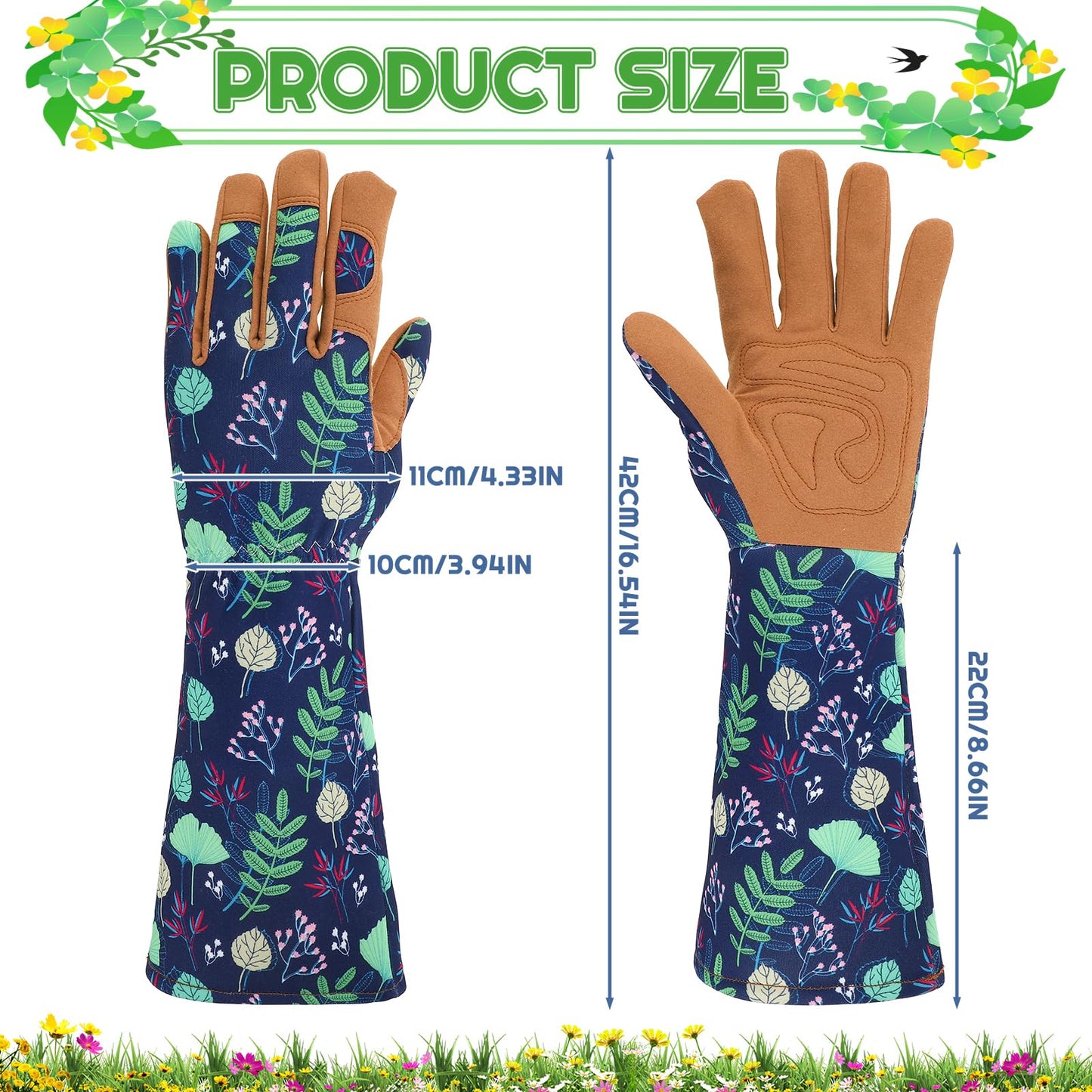 Zhamate 2 Pairs Gardening Gloves Thorn Proof for Women, Long And Short Leather Gardening Gloves Women Working Glove for Rose Pruning Yard Work