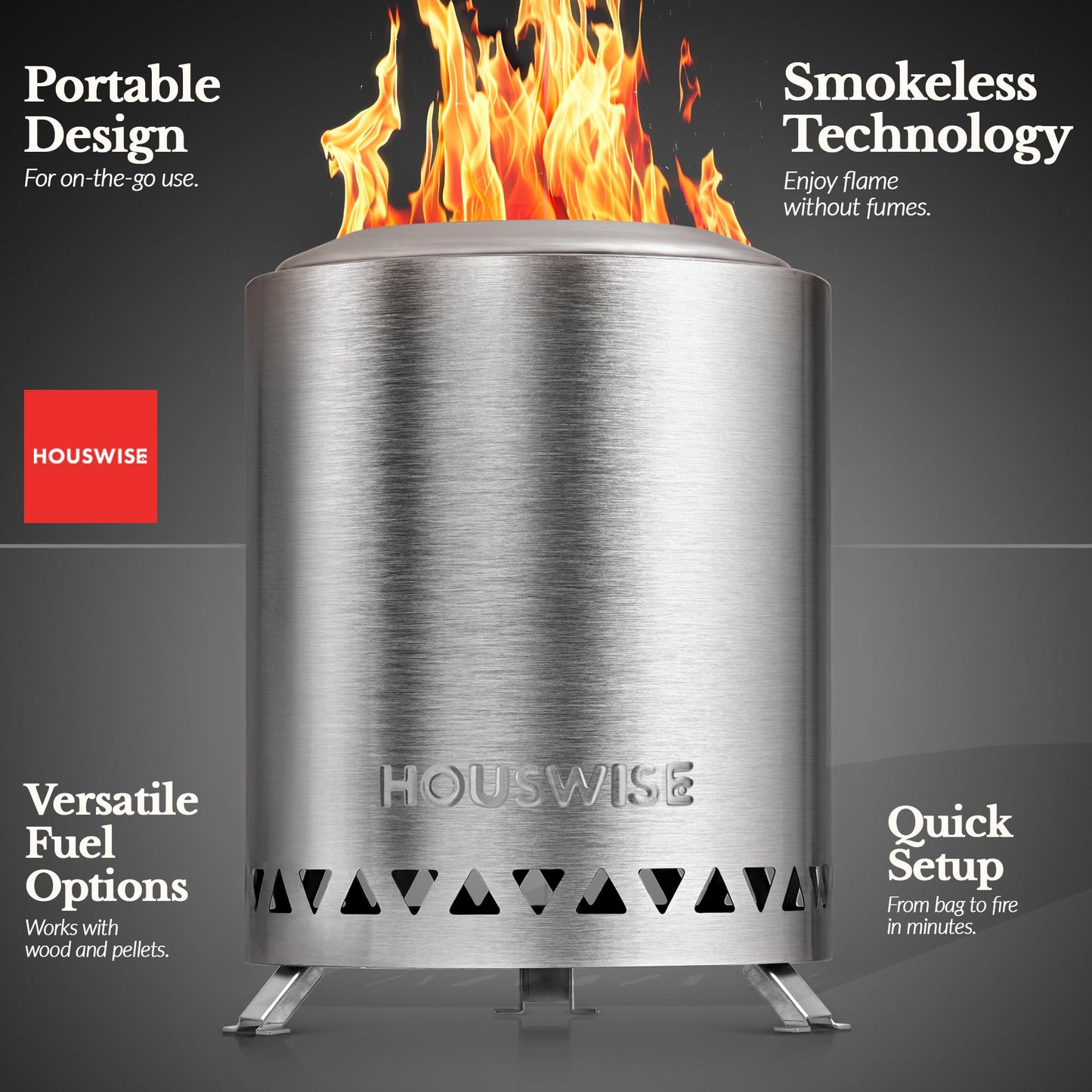 Houswise Smokeless Tabletop Fire Pit Outdoor - 8 Inch Mini Fire Pit, Wood Pellet Table Top Firepit, Portable Table Top Pit for Outside Patio, Small Pits Patio Heater Stove, Tabletop Firepit